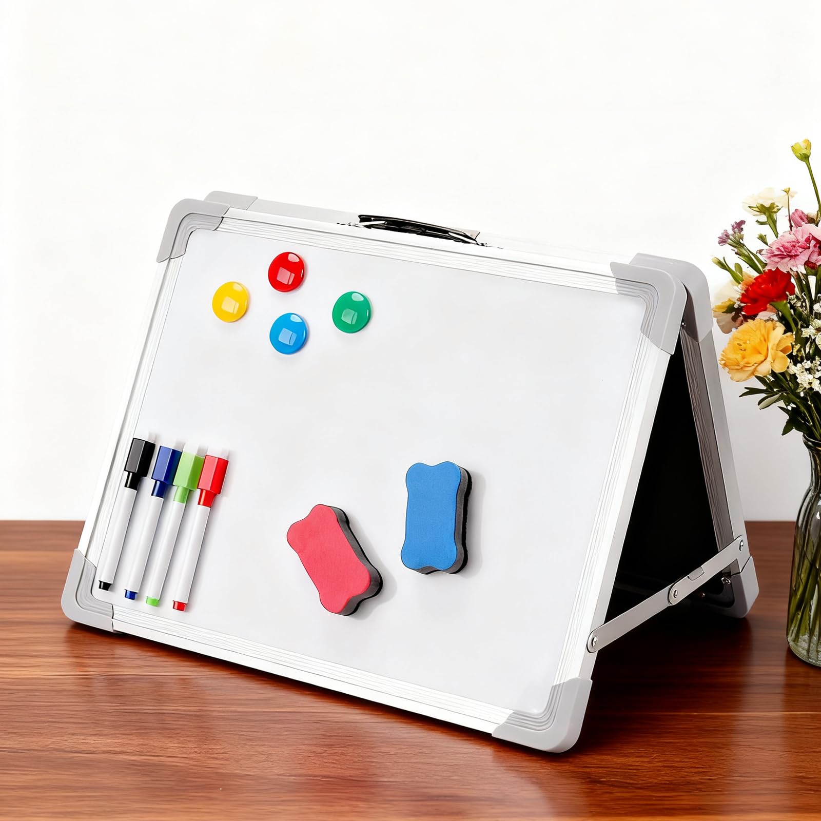 ZOENHOU Tableau Blanc Effaçable Magnétique Double Face 30x40 cm sur Pied avec Cadre en Aluminium - Whiteboard Pliable pour Maison, Bureau, École, Salle de Classe