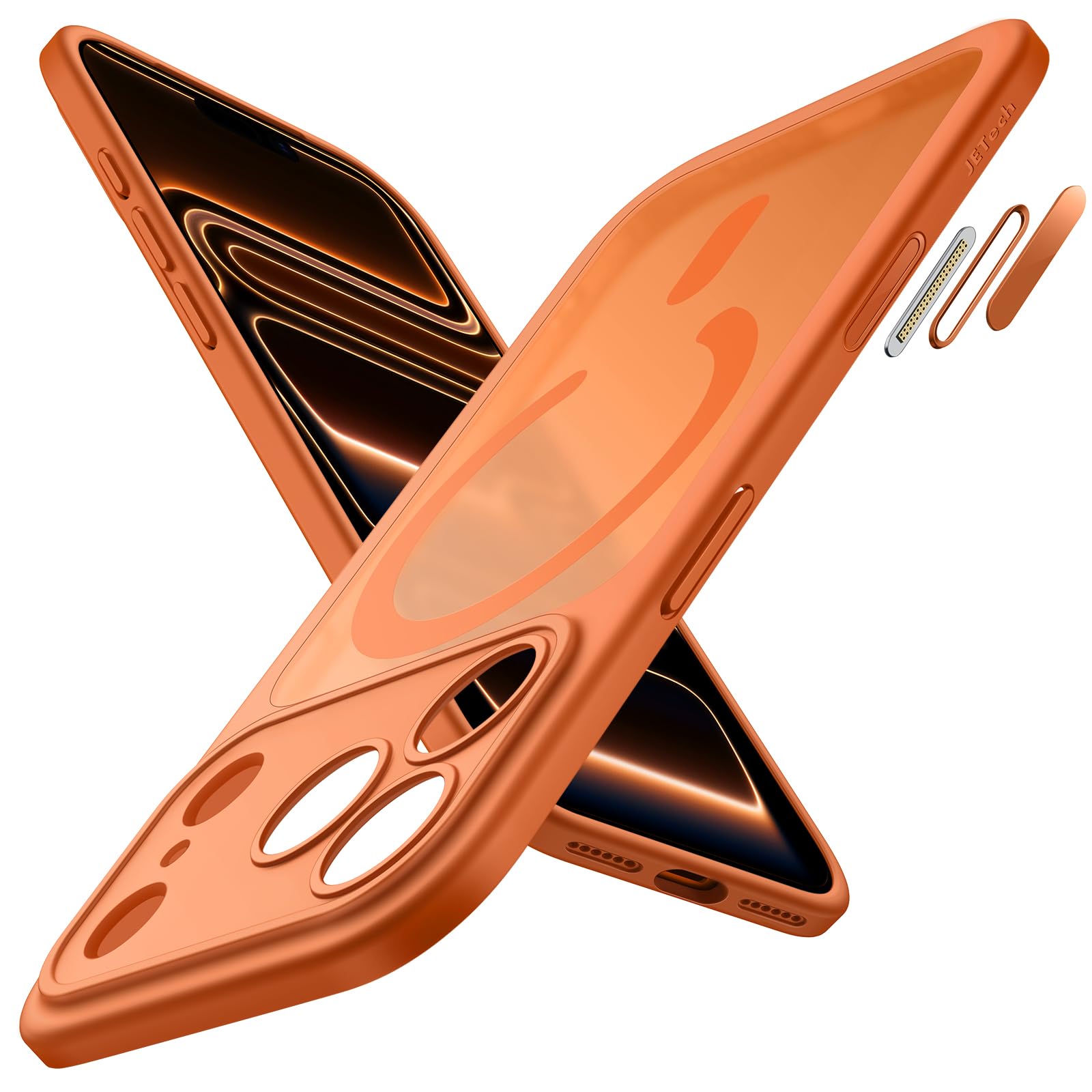 JETech Magnetic Case for iPhone 17 Pro Max 6.9-Inch Compatible with MagSafe, Shockproof Slim Phone Cover with Built-in Camera Control Button, Matte Translucent Back (Orange)