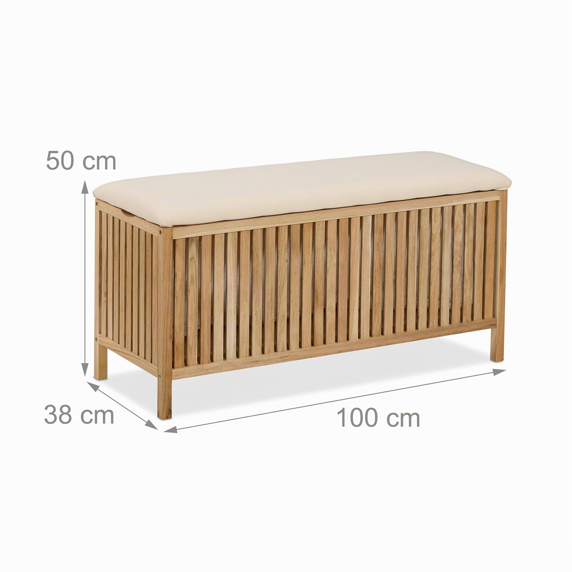 Relaxdays Banc avec Rangement, Meuble à Linge, capacité : 100 l, H x L x P : env. 50 x 100 x 38 cm, Nature et Noir