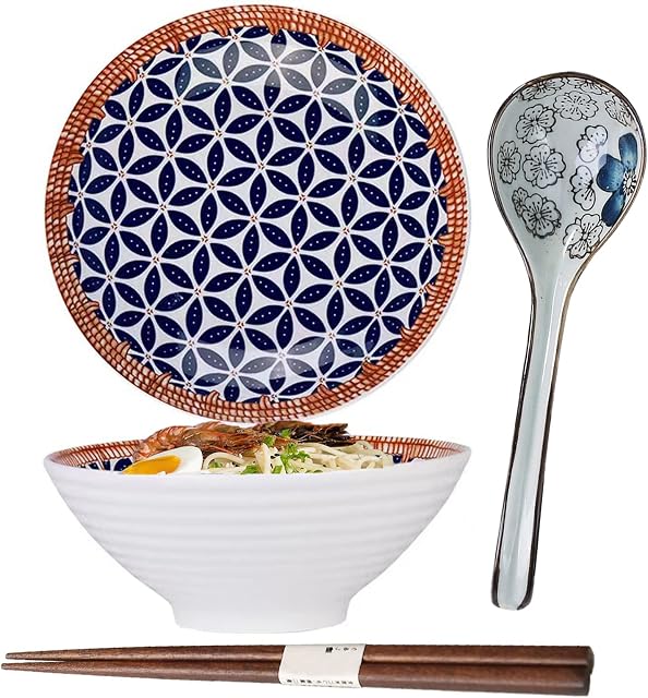 Ramen Bowls, miska ramen, porcelanowa miska japońska, zestaw misek do ramenu, miska do zupy z makaronem, miska ramen z łyżeczką, pałeczkami do sałatek