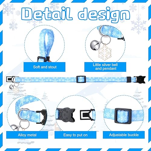 Miniatura 3 de Sanwuta 8 piezas de collar de invierno para gato con campanas y colgantes de copo de nieve, pingüino de muñeco de nieve, copo de nieve, gato, lindo
