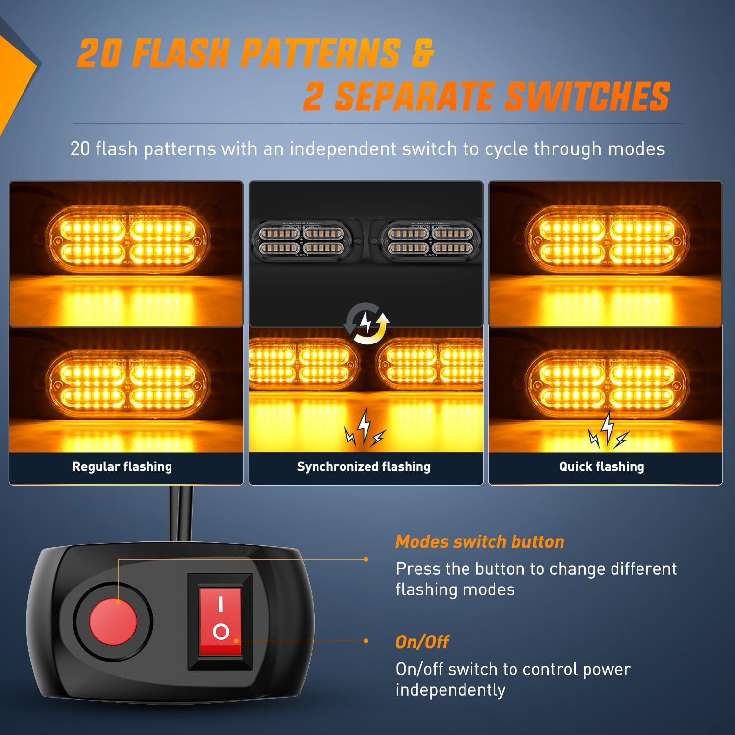 Nilight Juego de 4 luces LED de advertencia 12 V 24 V función de sincronización ámbar 24 LED luces de emergencia con controlador arnés de cables o encendedor de cigarrillos para coche, camión