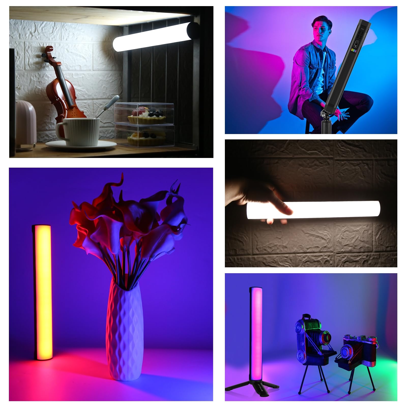 PULUZ RGB Light Stick 30cm, Magnetische 360°-Vollspektrum Videoleuchte Stab mit Wiederaufladbarem 3000-mAh-Akku + 2500-9000K Farbtemperatur für Studiofotografie, TikTok, YouTube