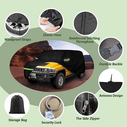 Miniatura 3 de Funda para automóvil Hummer H3 SUV 2006-2010, 210T, impermeable, sol, lluvia, UV, polvo, nieve, protección al aire libre, H3, cubierta completa para
