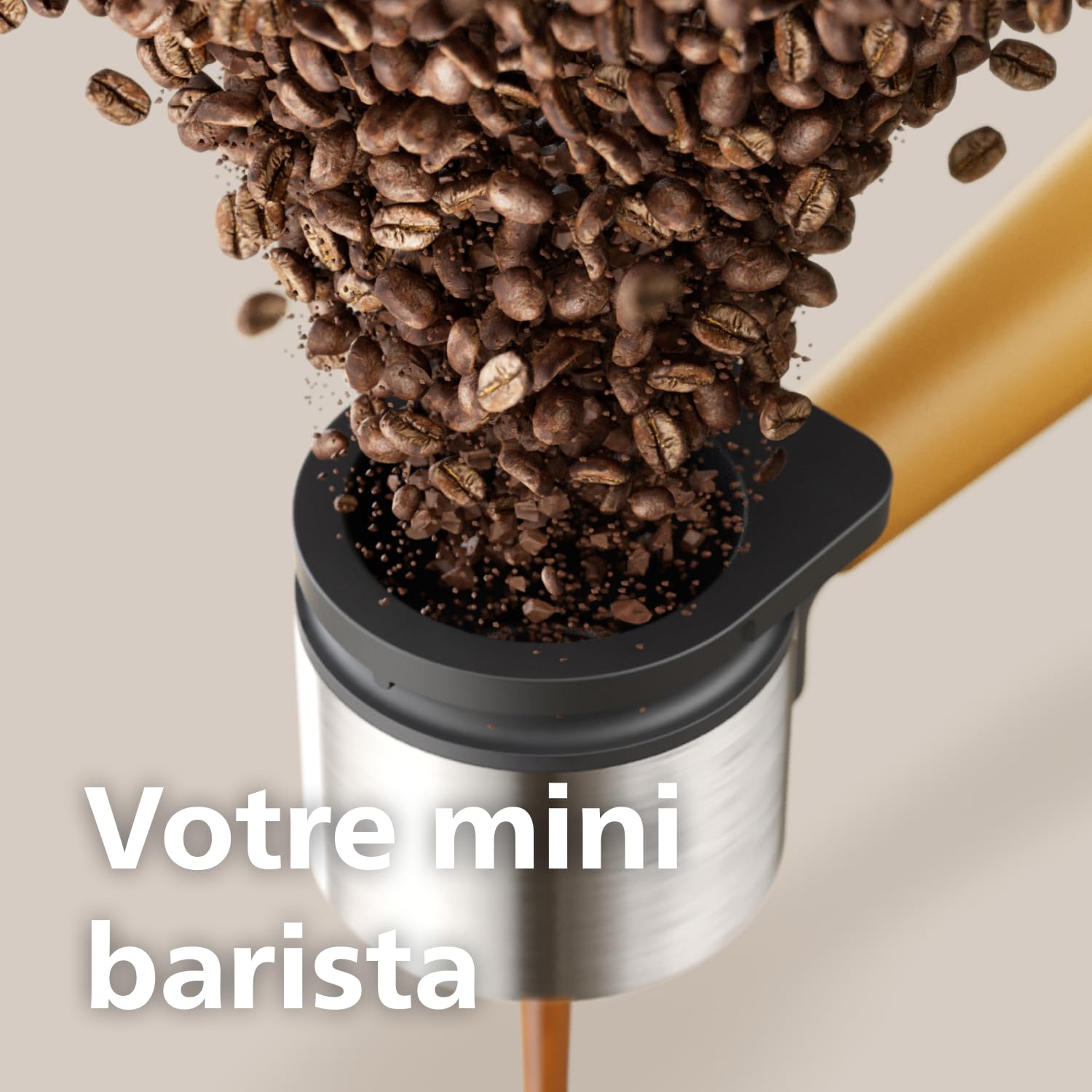 Philips Baristina Machine à expresso, Mouture, tassage et infusion automatiques, 16 bars, Expresso, Lungo, Format compact, Blanc naturel avec porte-filtre jaune, Machine à café avec broyeur BAR305/03