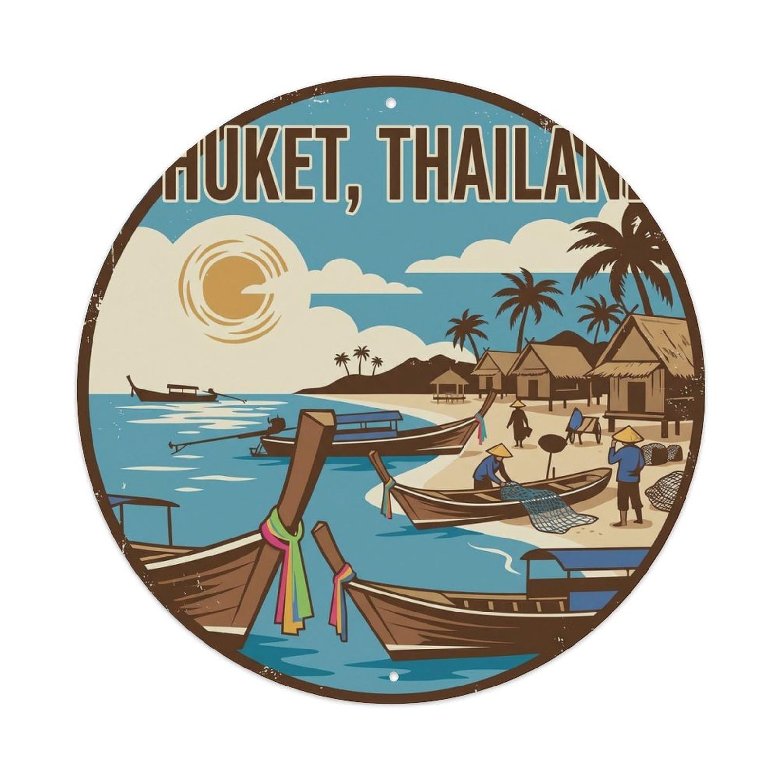Phuket Rawai Beach Fishing Village Island Map Seaside Metal Tin Sign