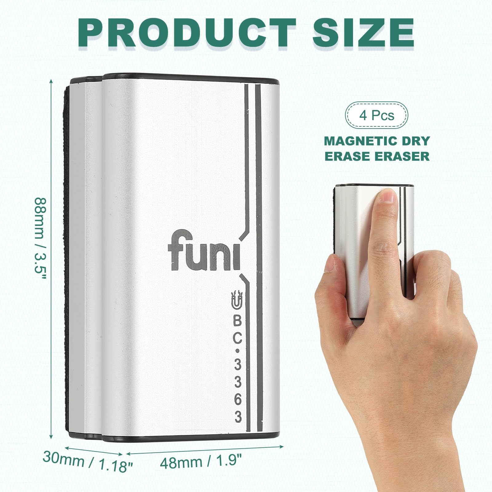 PATIKIL 4 Pack Magnetic Dry Erase Eraser, 1.9x3.5in Magnetic Whiteboard Eraser Aluminum Metal for White Board Glass Calendar Board Fridge Refrigerator Office Supplies, Small, 48x88mm - Image 2