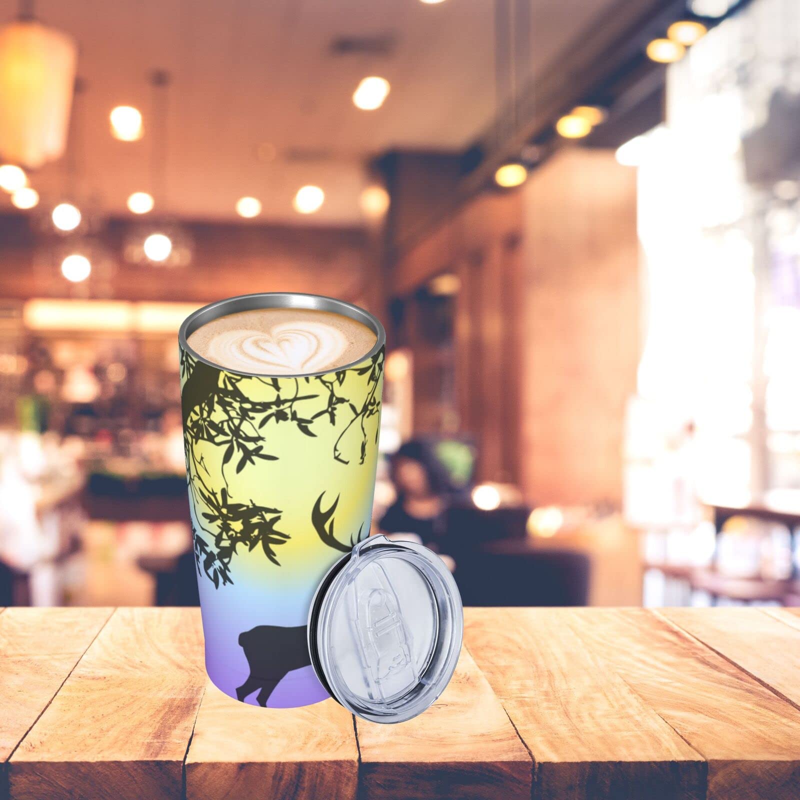 QQIAEJIA Bicchiere da 590 ml con coperchio e cannuccia, con animali autunnali, isolato sottovuoto, tazza da caffè ghiacciato, tazza da viaggio riutilizzabile in acciaio inox