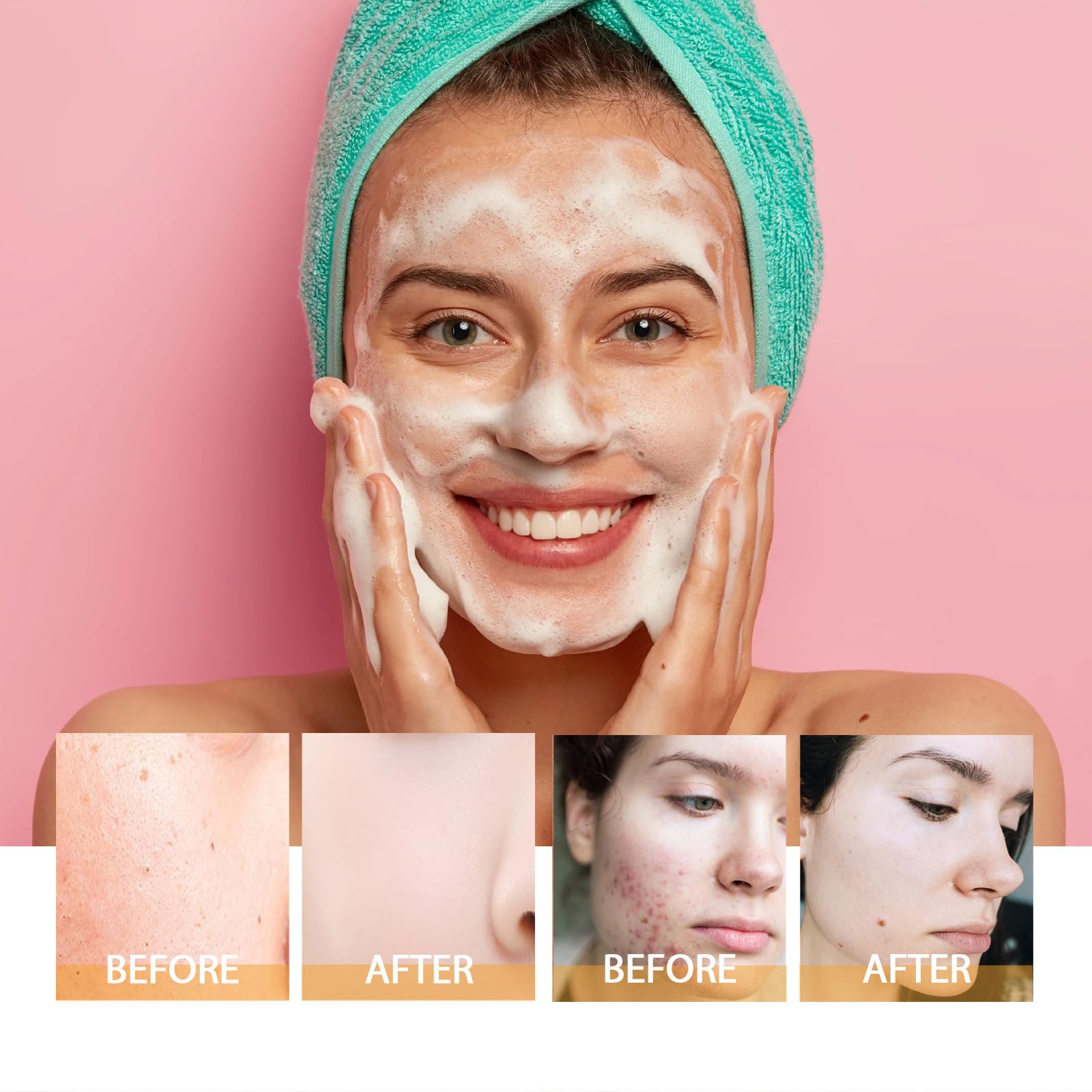 Kurkuma rozjaśniający środek do czyszczenia twarzy, kurkuma Glow Face Wash do ciemnych plam, nierównomierny odcień skóry, głęboko oczyszczający środek do czyszczenia twarzy ze szczotką, peeling