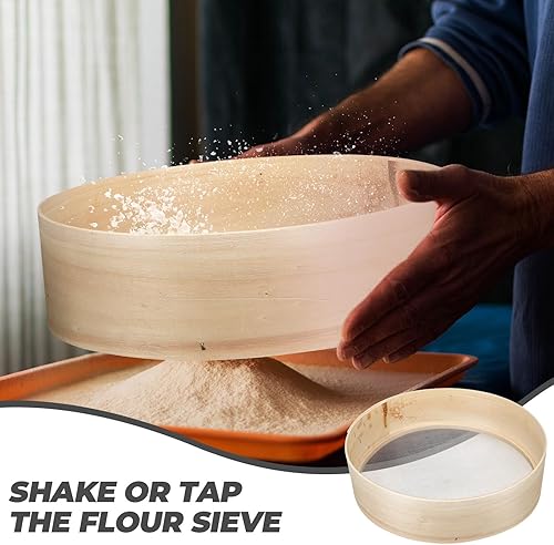 Miniatura 7 de Housoutil Tamiz de harina de madera, tamiz redondo de malla, coladores de malla fina para el hogar, tamiz de harina, herramienta para hornear pastel