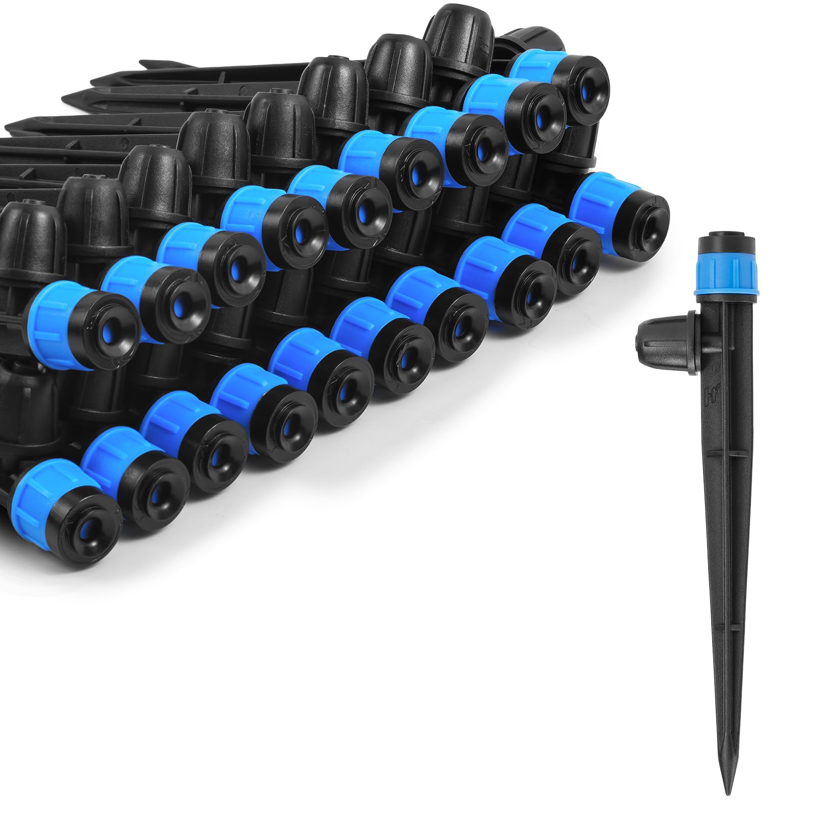 Goteros de riego por goteo ajustables Vortex: 20 unidades de emisores de riego con forma de abanico con estaca de flujo de agua con bloqueo de púas para tubos de 1/4 pulgadas para riego de jardín