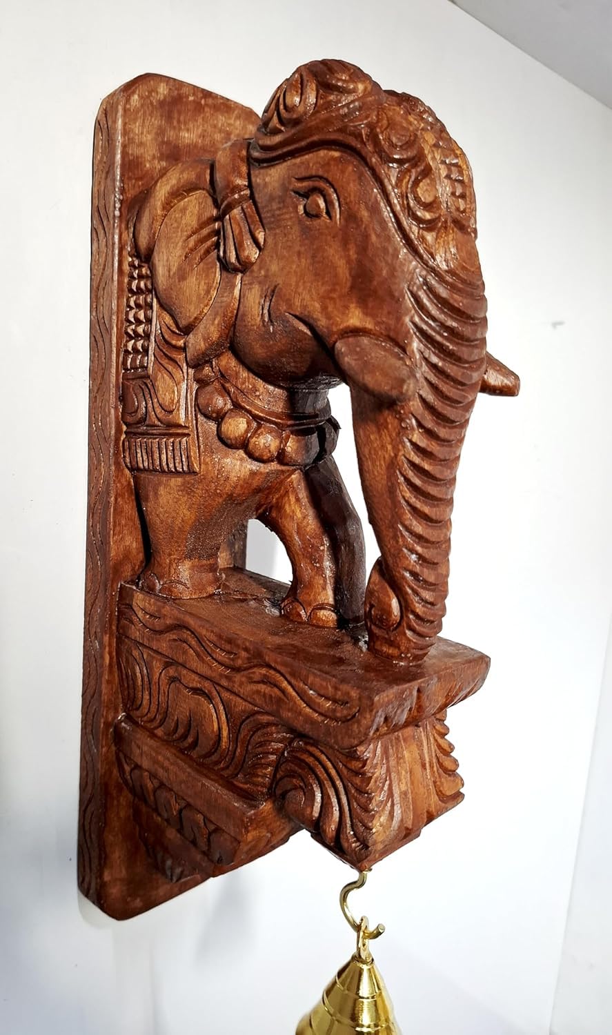 Handcrafted Wooden Elephant Wall Bracket with s, Brown, Traditional Indian Carved Wood Decor 12 inches singal pis-image-36