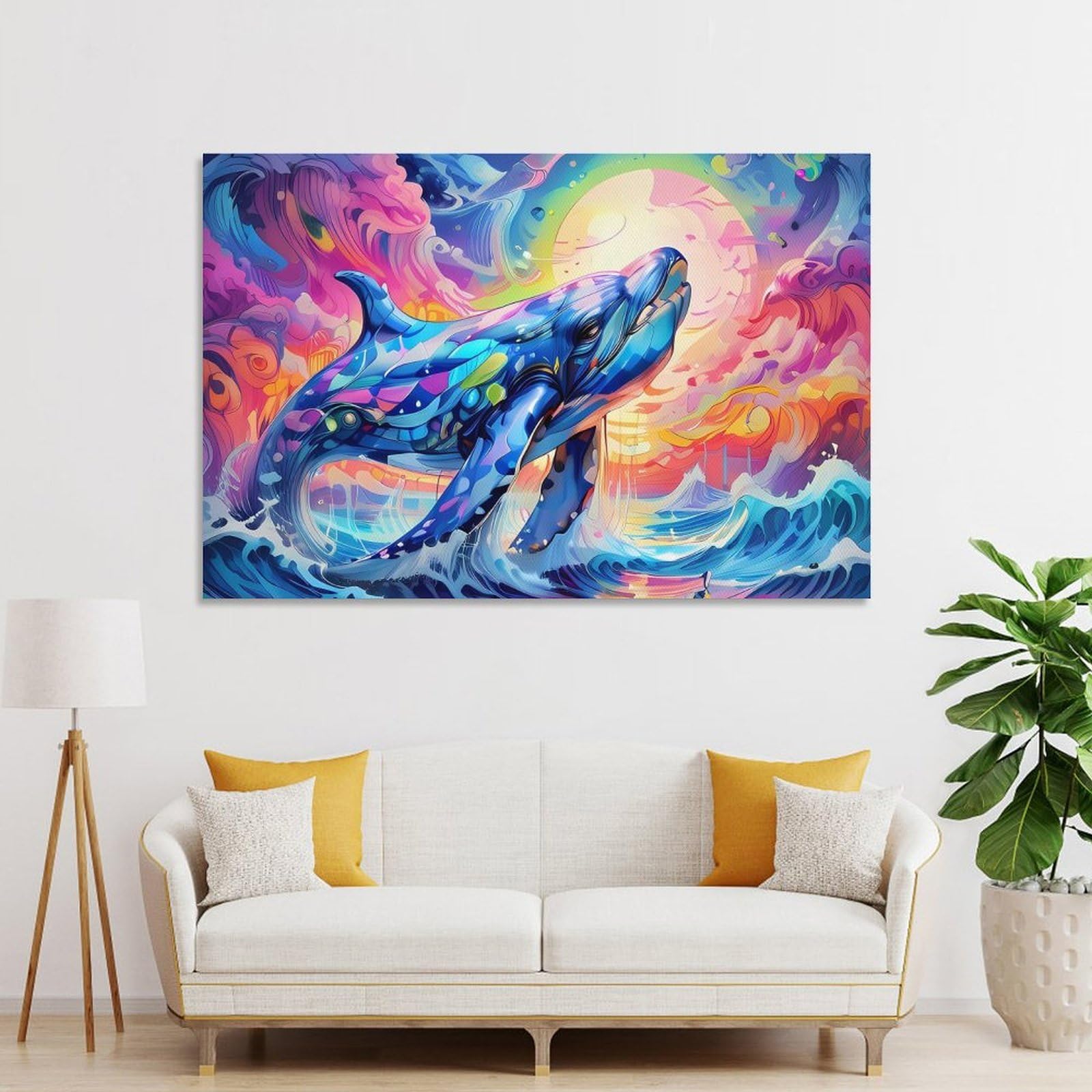 Junmoney Whale Room Decor Wall Art, 08x12inch(20x30cm), for Bedroom, Guest Room Or Reading Nook, Home Artwork with A Soft Interior Feel