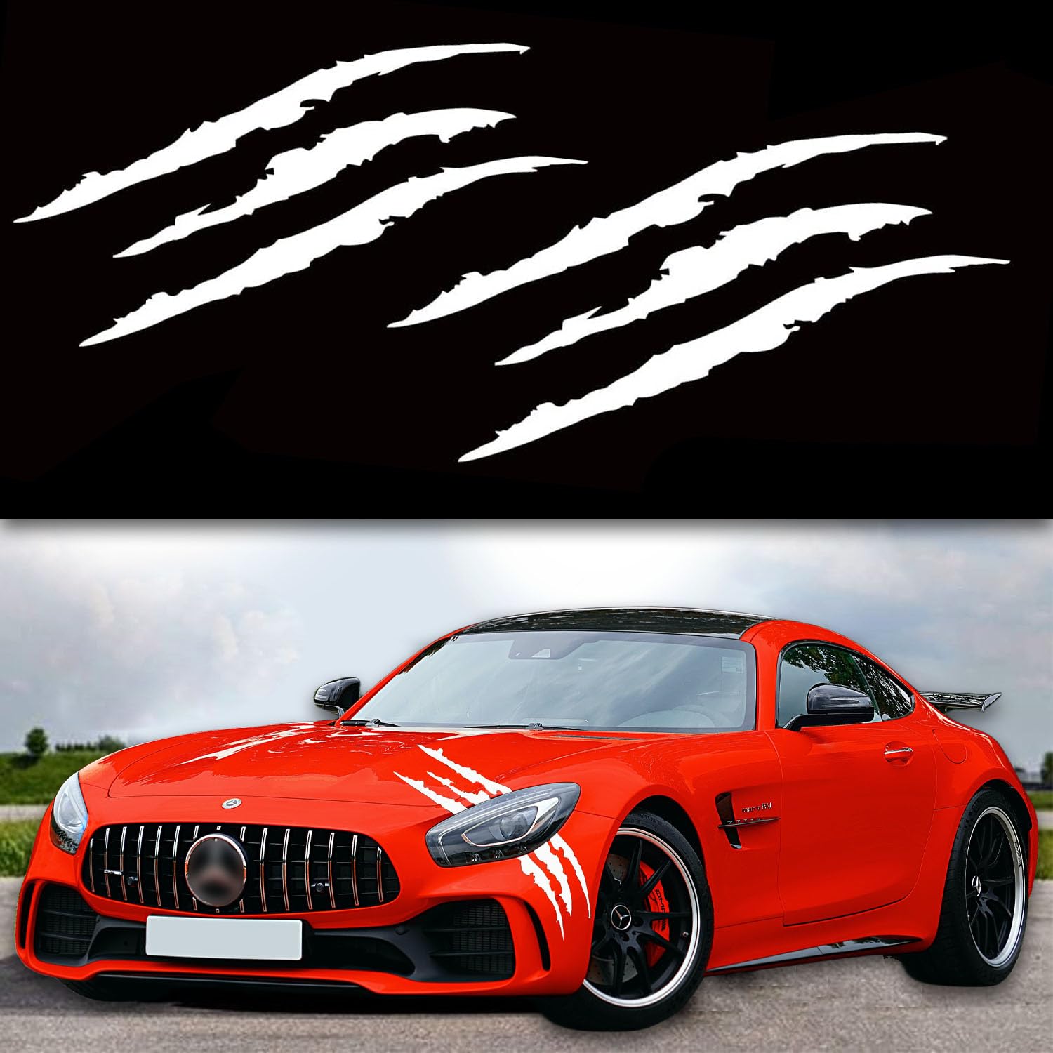 Booge 4 Pcs Monster Claw Scratch Marks Headlight Bumper Sticker, Stripes Scratch Decal Waterproof for Sports Cars SUV Pickup Truck (White)