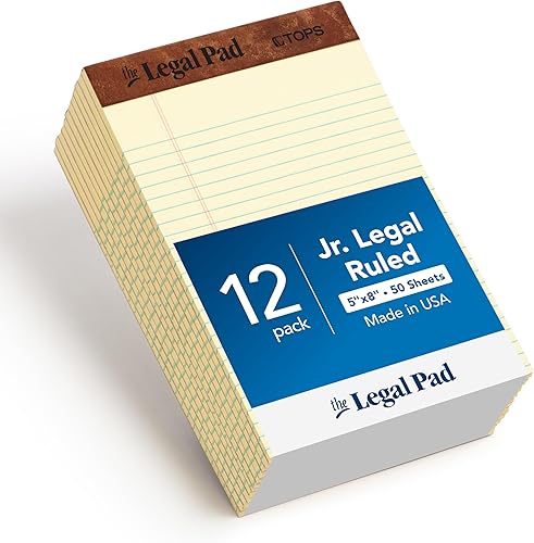 TOPS The Legal Pad Writing Pads, 5" x 8", Jr. Legal Rule, Canary Paper, 50 Sheets, 12 Pack (7501)