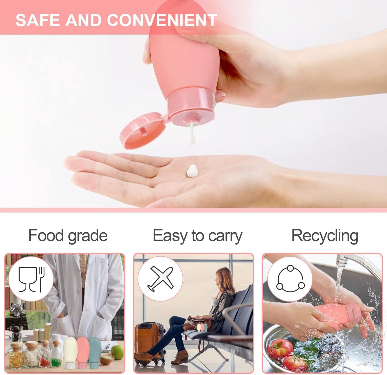NILKANTH SHOPPERS Silicone Travel Bottles 3 Pack 60ml Leak Proof Squeeze Refillable Portable Empty Travel Size Bottles Accessories Containers for Toiletries Shampoo Conditioner Lotion 2