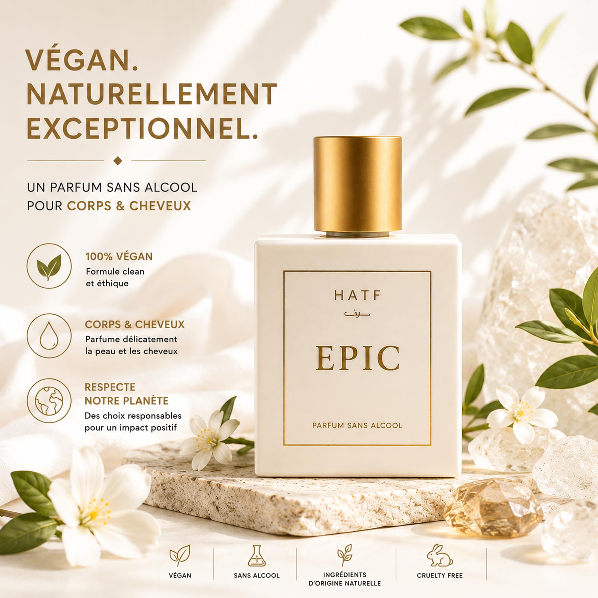 Epic - Bezalkoholowe perfumy z piżmem - luksusowe, etyczne, halal, wyprodukowane we Francji - Mężczyźni i kobiety 100ml