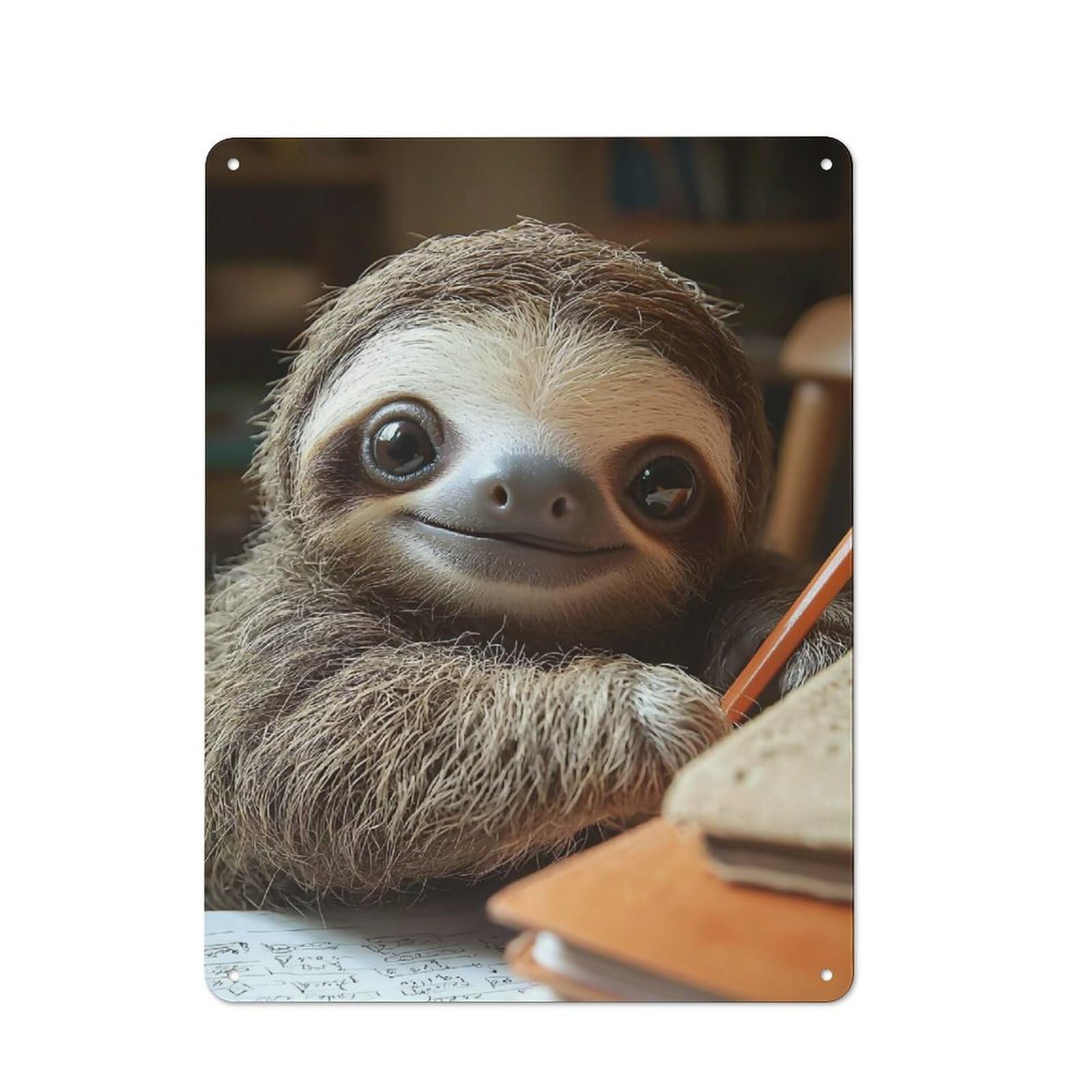 Junmoney Cute Sloth Studying Workshop Style Metal Wall Decor 40X30cm, Tin Sign For Tool Room, Garage, Studio Or Home Bar
