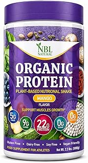 Plant Based Organic Protein Powder, Vegan Protein Powder for Men & Women, 22G Protein Per Serving, Non-Dairy, Gluten Free, Lactose Free, No Sugar Added, Mango, 2.2 lb, 25 Servings