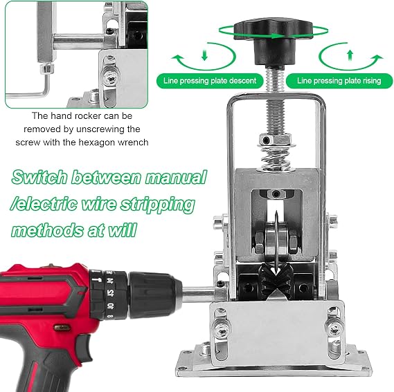 4-Piece Cable Peeler Set, Stripper with Allen Wrench, Wrench and Screws, Manual or Electric 2-in-1 Wire Stripping Machine, for Wire Recycling