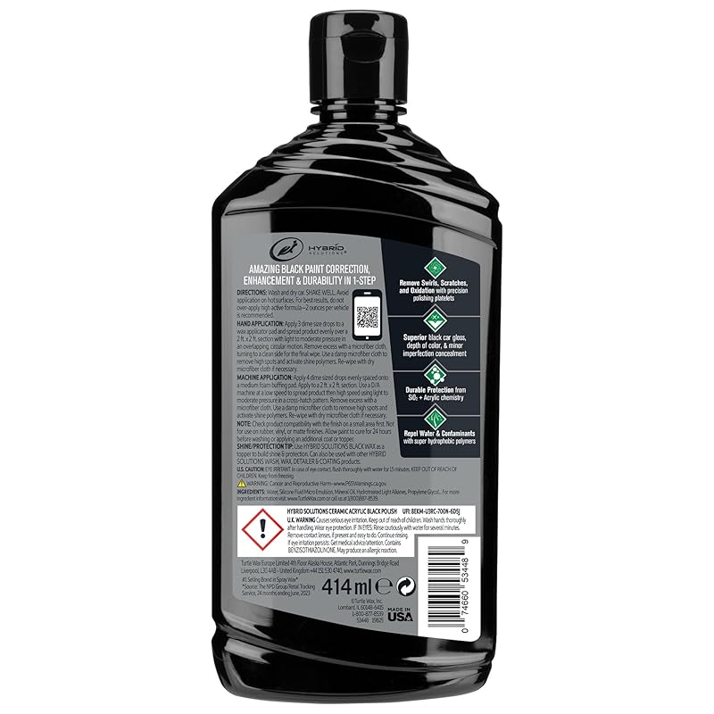 Turtle Wax Hybrid Solutions Ceramic Acrylic Black Car Polish and Wax, Car Scratch Remover & Car Paint Restorer for Black Cars, Deep Shine, Ceramic Coating Protection & Water Beading, 14 oz (Pack of 1) 14 Fl Oz (Pack of 1)