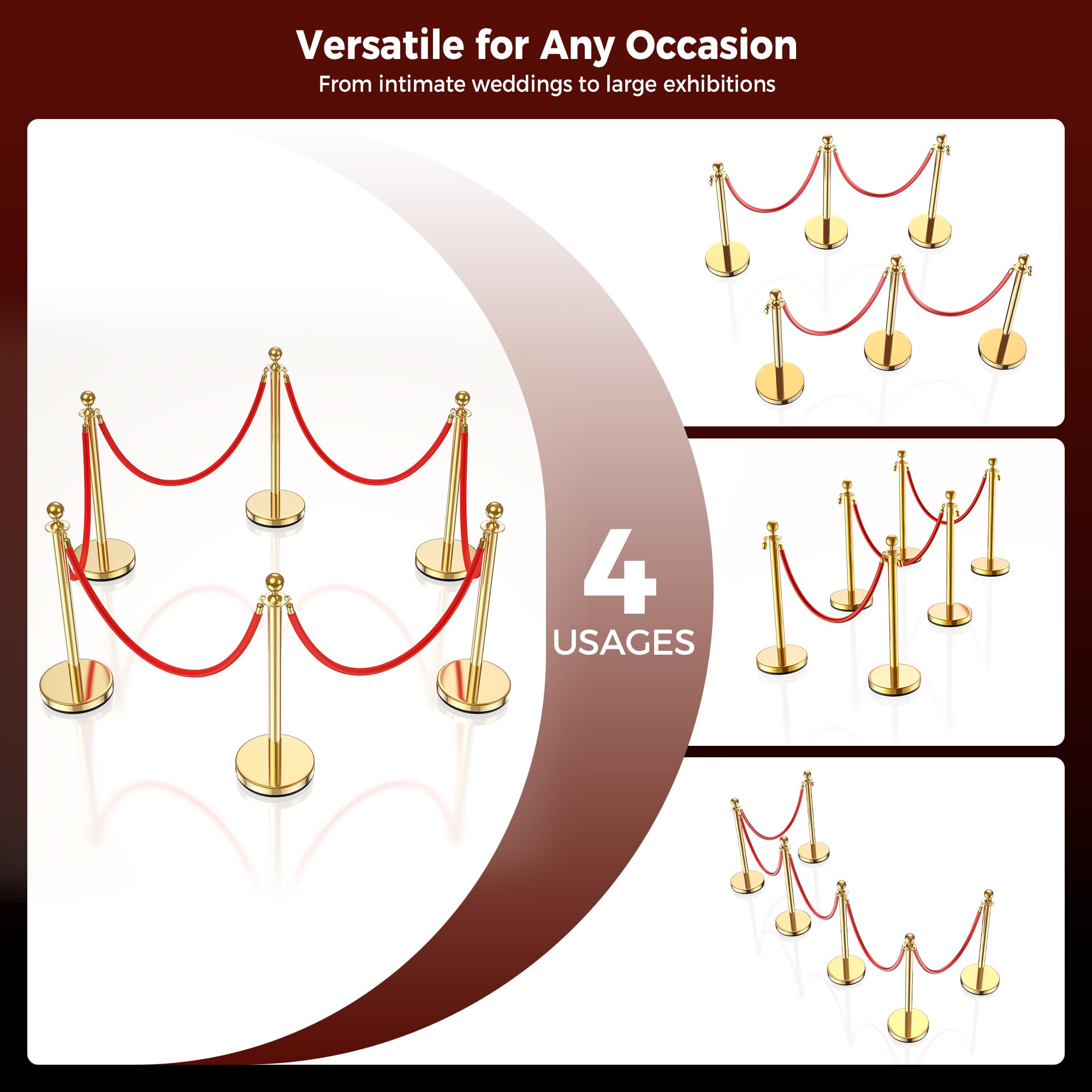 Lot de 6 Poteaux de guidage VIP et cordes velours rouge