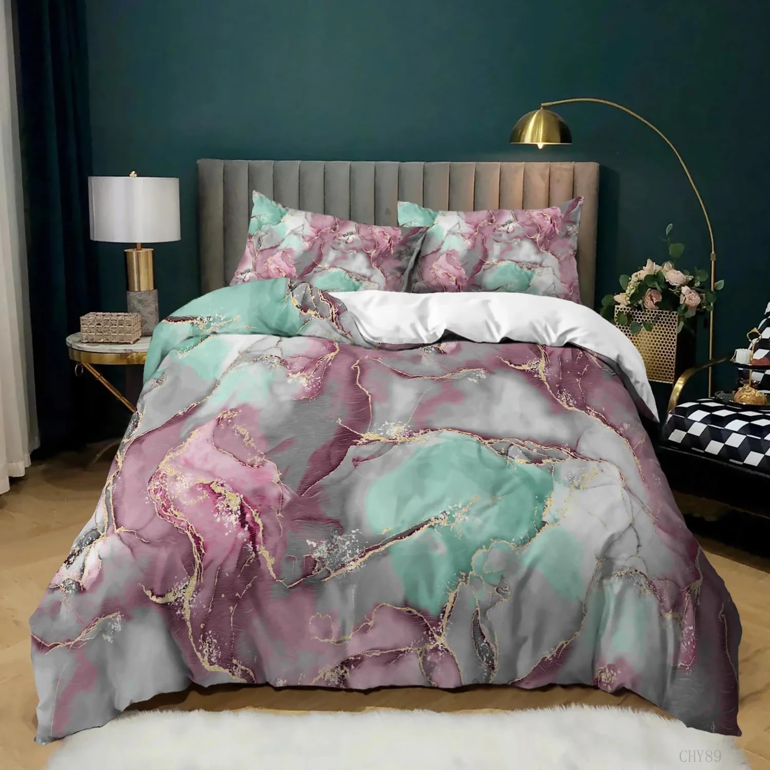 QBIDCSX Bedding Sets Single Marble Bedding Sets Single Koala Duvet Cover 200x200cm with Zipper Closure, Hypoallergenic Quilt Cover with 2 Pillowcase for Boys Kids Girls