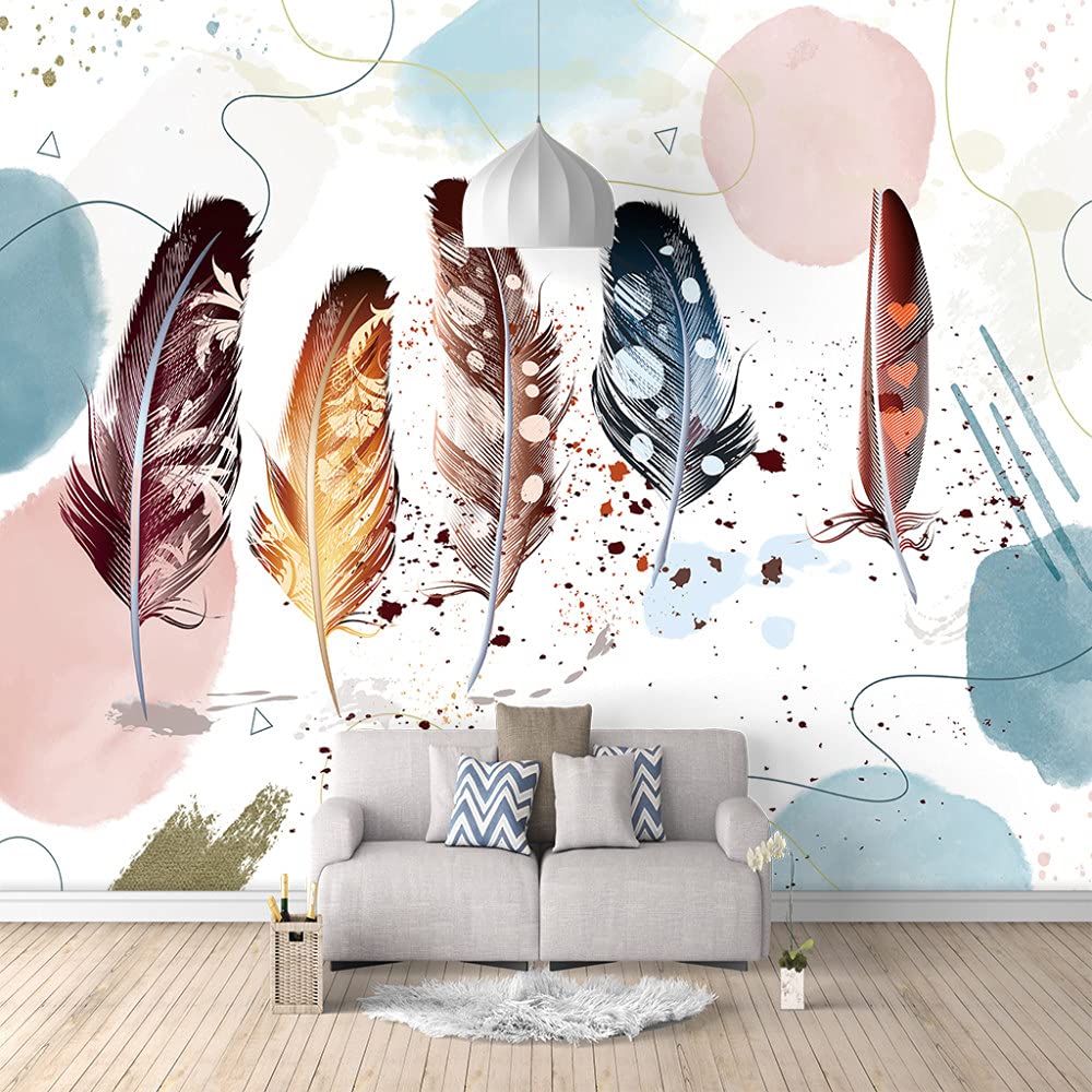 Carta Parati,Moderna Piuma Geometrica A Strisce Rotonde Colorate Immagine Stampa Grande Carta Da Parati Autoadesiva Buccia E Bastone Carta Di Contatto Staccabile Vinile Murale Adatto Per Il Soggiorn
