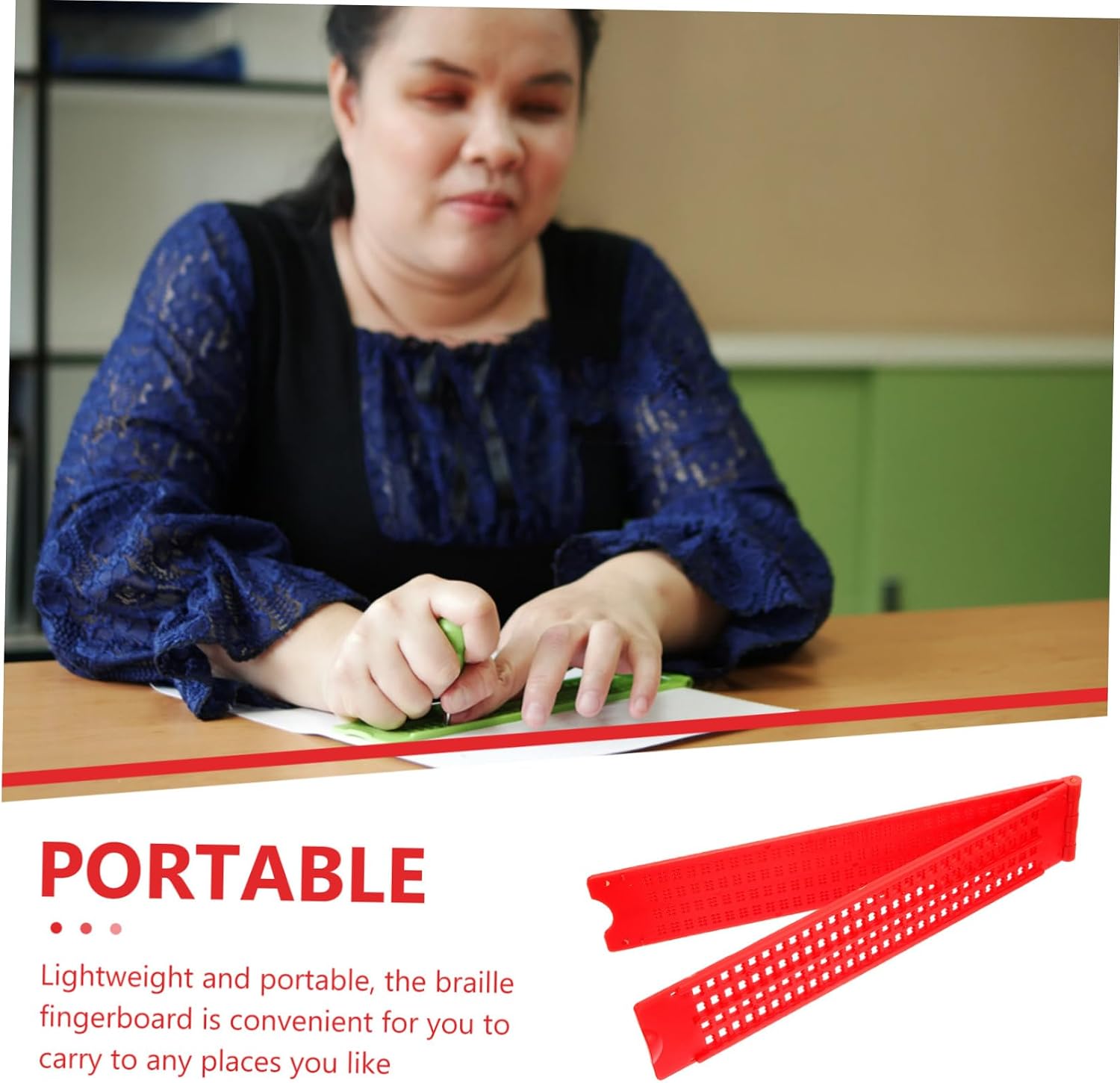Braille 4 28-Cell Writing Pad Blind People's Braille Board with 2 Stylus Pens Red Portable Learning Tool