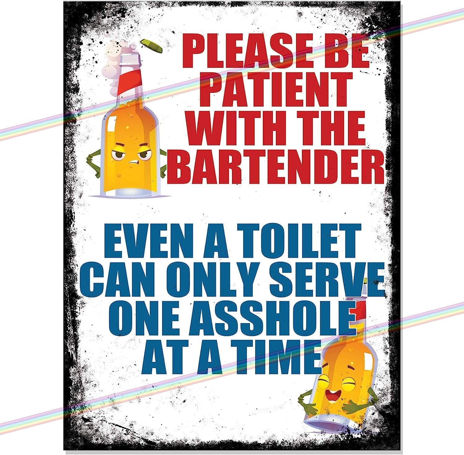 Metal Signs - PLEASE BE PATIENT WITH BARTENDER Logo Man Cave Tin Metal Sign Hanging Wall Plaque Kitchen Shed Garage. Large (27cm x 18cm)