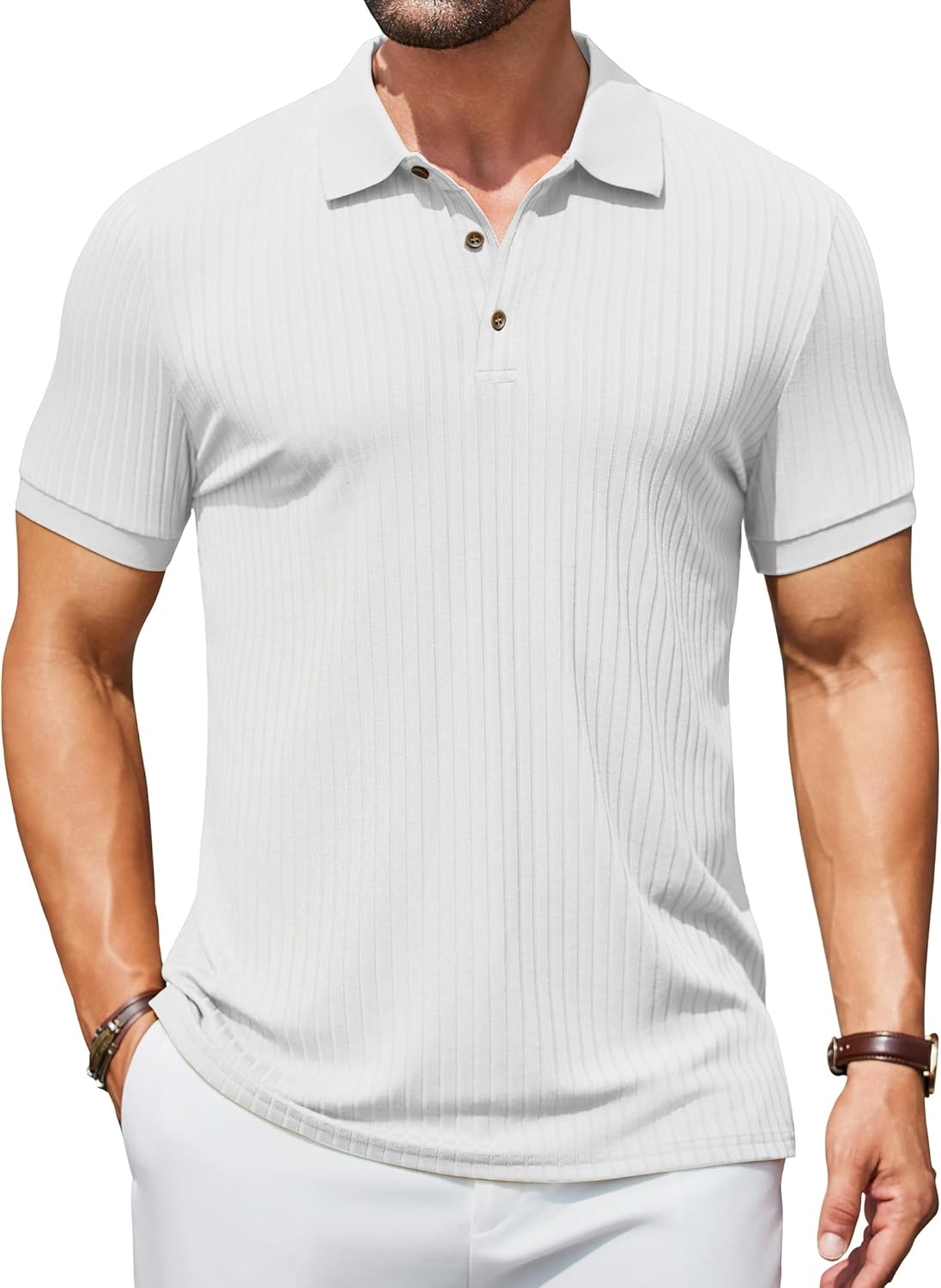 COOFANDY Men's Textured Polo Shirts Short Sleeve Slim Fit Casual Button Polo T-Shirt Summer Collared Golf Shirt