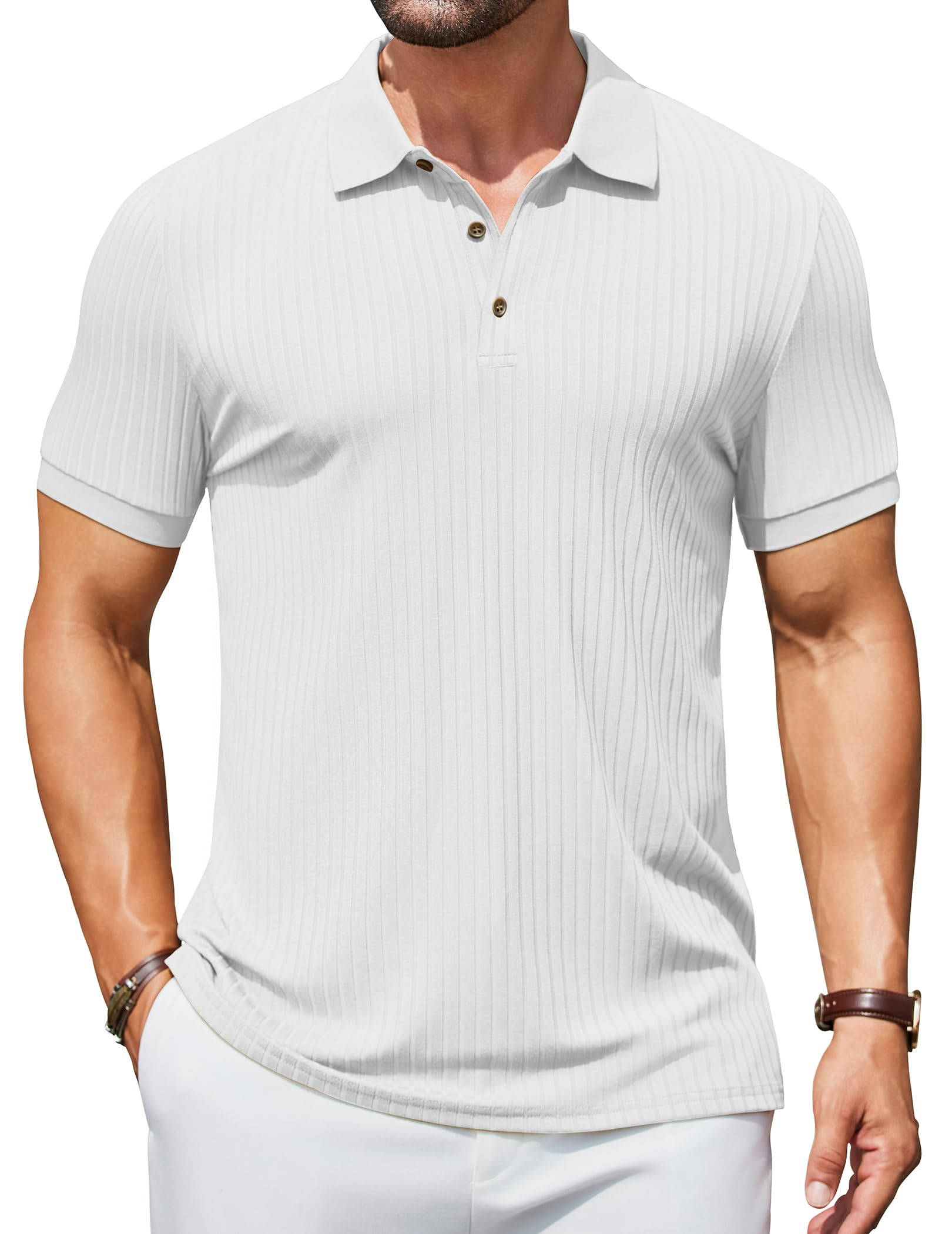 COOFANDY Strick Poloshirt Herren Polo Shirts mit Knöpfe Geripptes Sommer Polohemd T-Shirt Stretch Golf Shirts