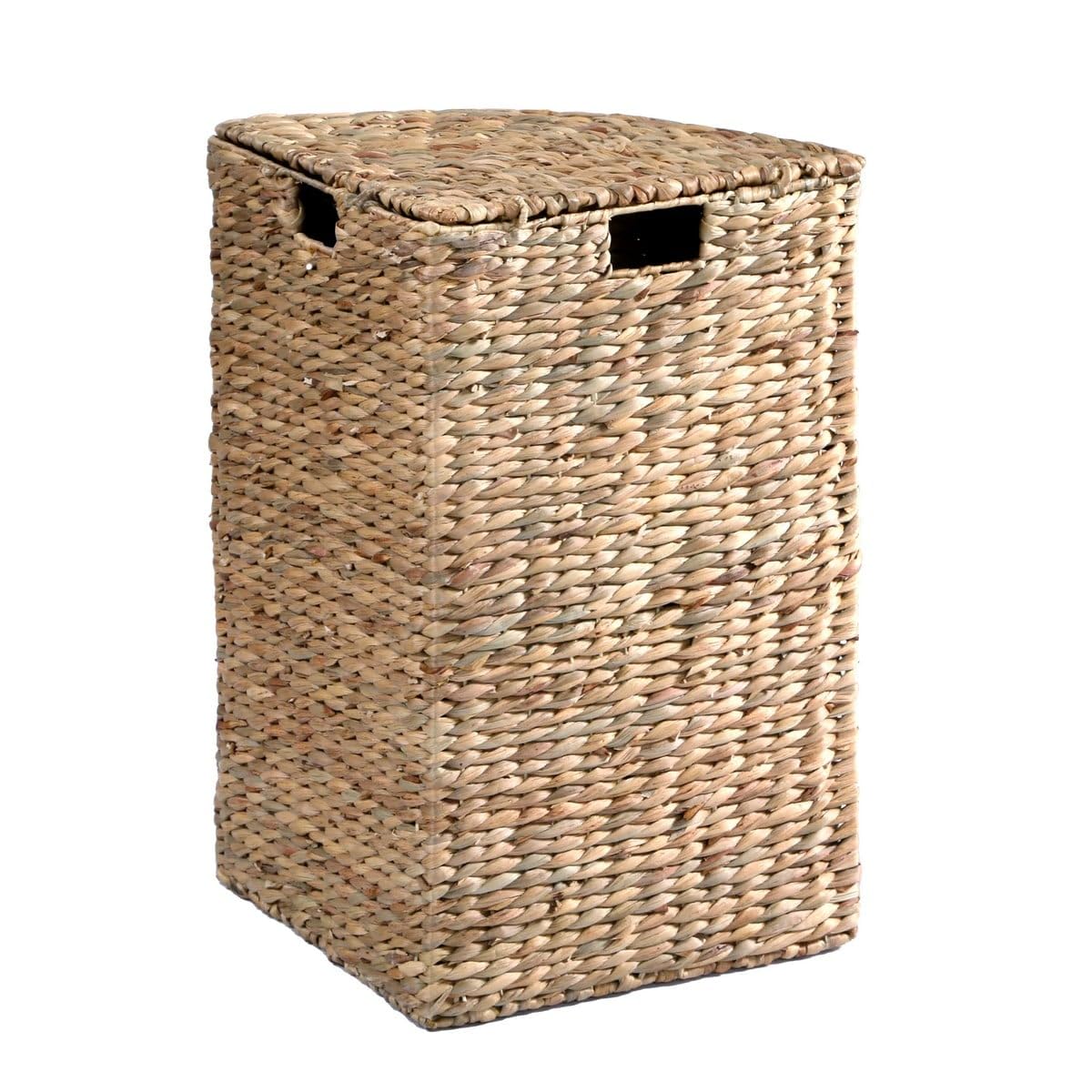 Calicosy - Panier À Linge d'angle - Jacinthe d'eau - Matière Naturelle Robuste - avec Couvercle Et Anses - Salle De Bain, Buanderie, Chambre - Larges Dimensions - L 40 x l 40 x H 65 cm