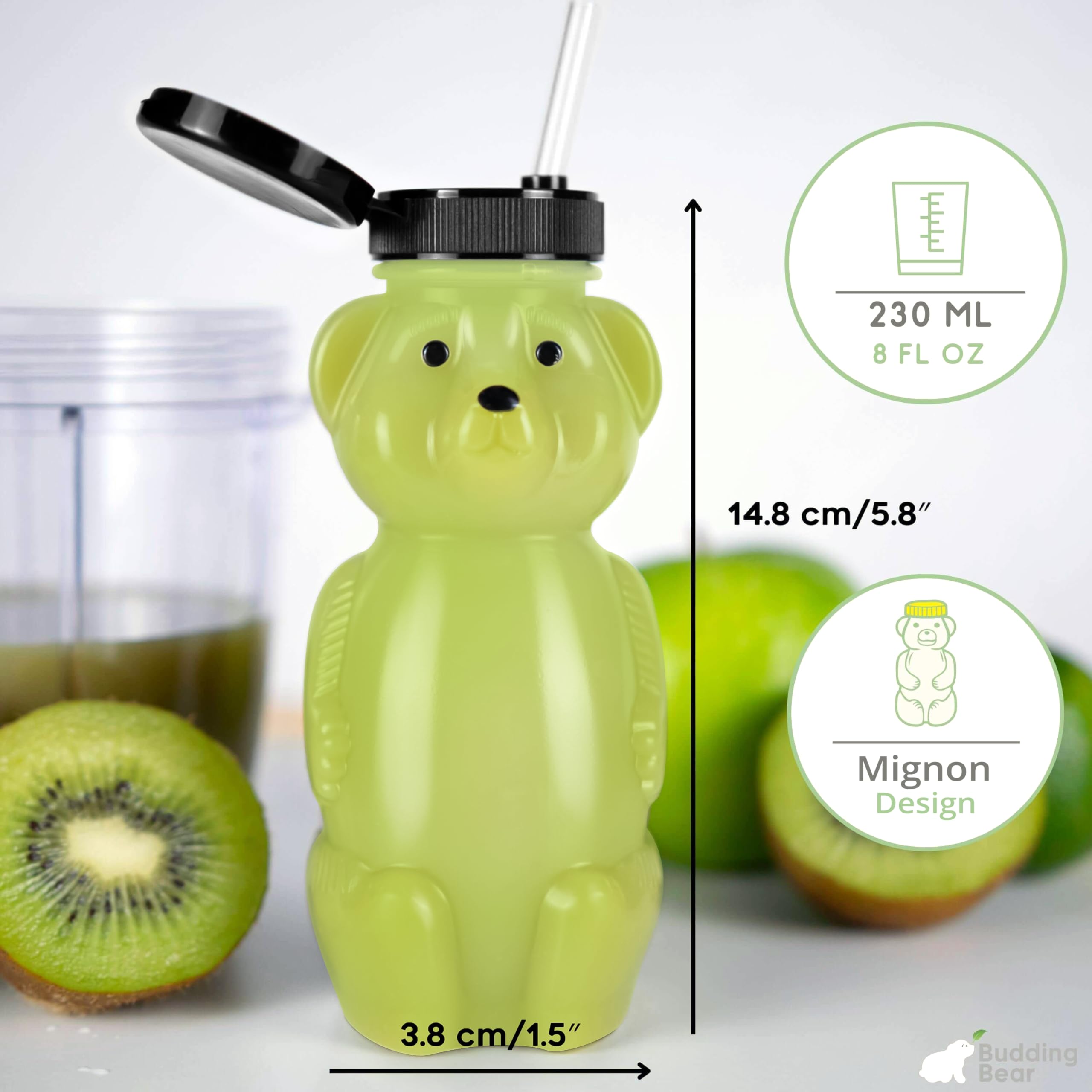 Gourde avec Paille Enfant 230 ml [Lot de 2] - Gourde Anti Fuite Enfant Sans BPA en Forme d'Ourson - Idéale pour Sevrage du Biberon & Besoins Spécifiques Éducatifs - 3 Brosses Incluses