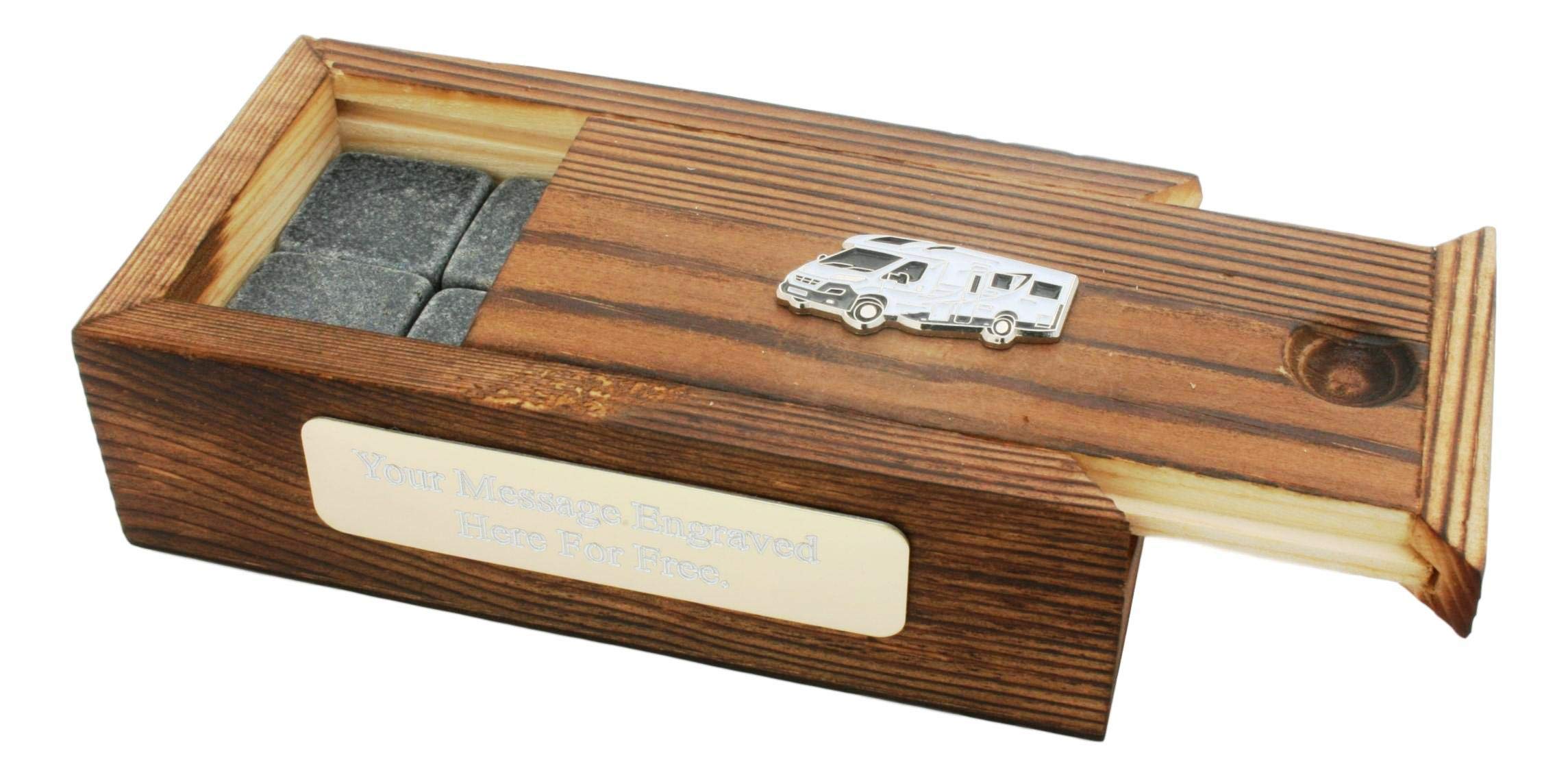 Campervan Whiskey Gin Ice Cube Stones in Wooden Box Free Engraving 559