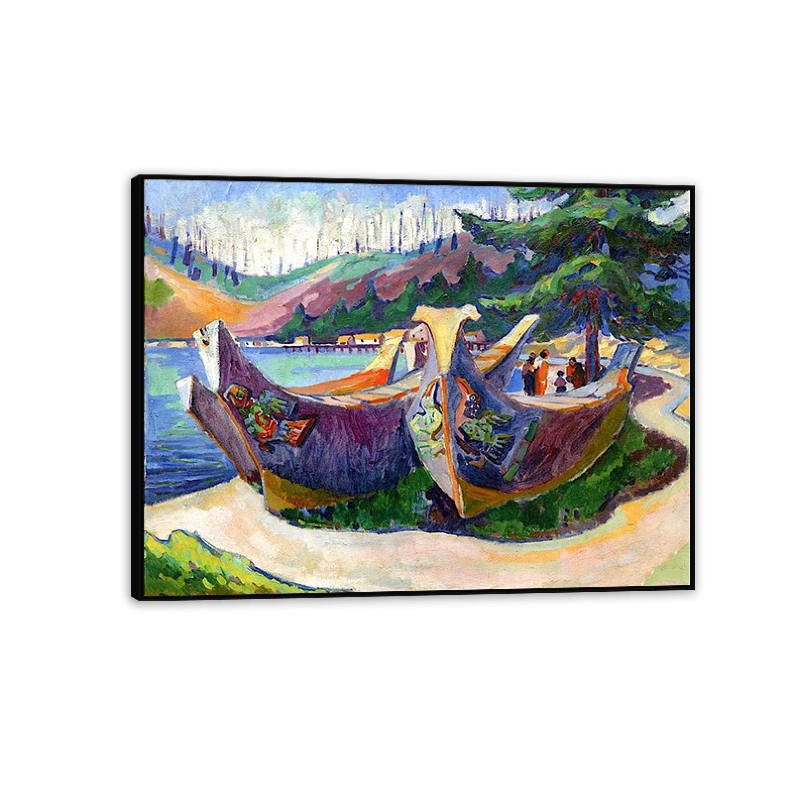 Hau3sh3a Emily Carr Impresión en Lienzo Canoas de guerra poster cuadros famosos Reproducción en Lienzo abstracto paisaje Cuadros Decoracion Salon Modernos65x50cm(26x19in) Marco negro