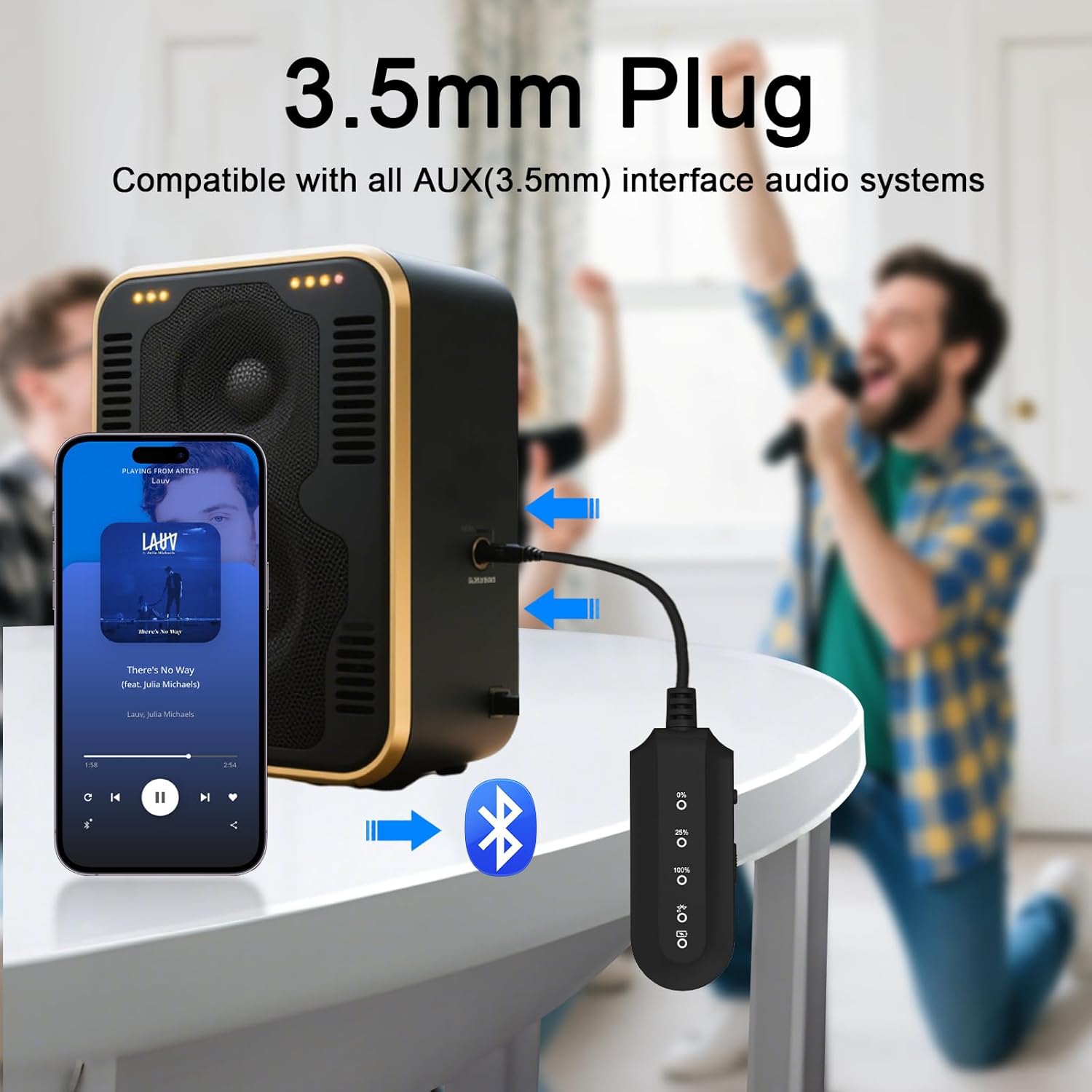 Portable Vocal Remover, AI Intelligent Real-Time Voice Elimination for Karaoke Machines,Bluetooth-Enabled Receiver Compatible with Any 3.5mm Speaker