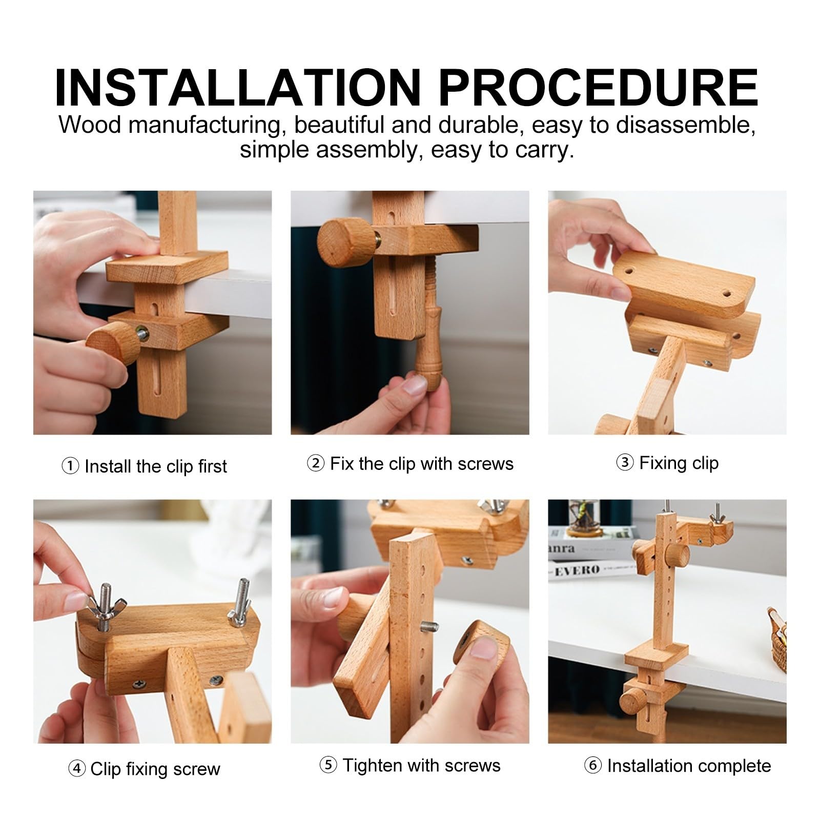 BATHVEVE 360grado Grados Giratorio Soporte de Madera para Punto Cruz Ajustable con Ganchos para Bordado DIY para Estudio y Hogar