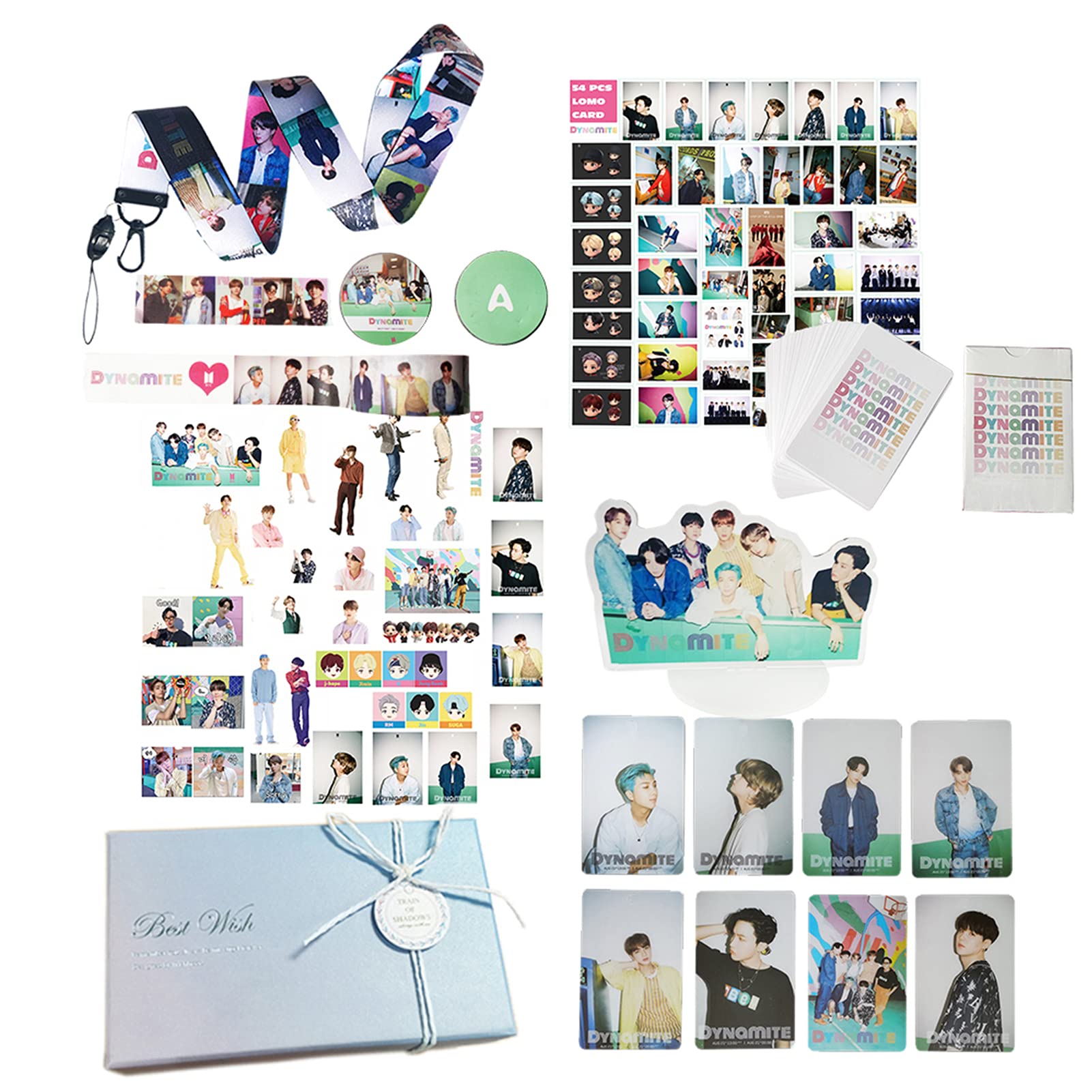 KPOPBTS Kpop Fans Gift Box Set Dynamite Lyrics Bangtan Boys Present for Army Daughter Photocards Transparent Cards Lanyard Notebook Tape Standing