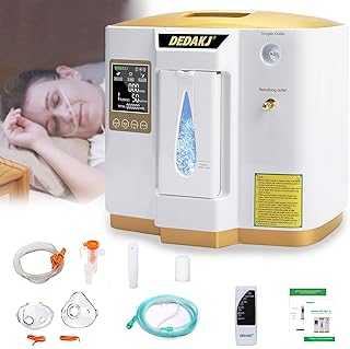 DEDAKJ Oxygen Machine 1-7L / min, 30%-90%, with Remote Control, Atomise, Accumulated Time Adjustment for Home and Travel(1LW)