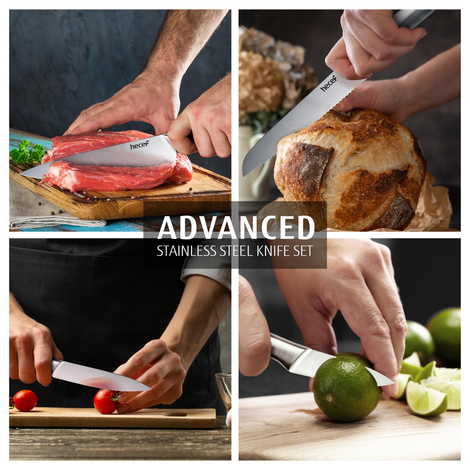Juego de Cuchillos de Cocina Profesional 5 Piezas, Acero Inoxidable con Fundas