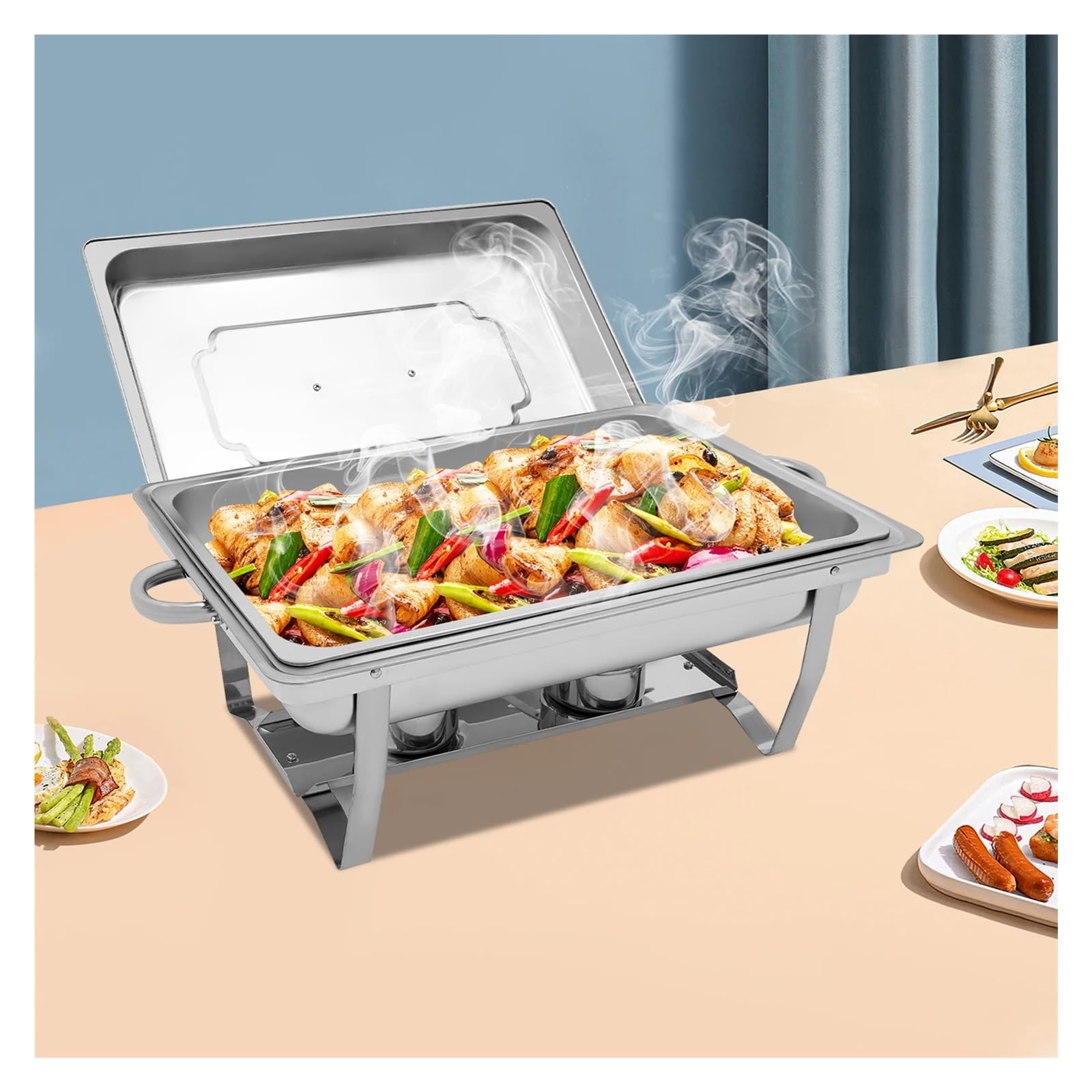 Calentador De Alimentos For Servidor Buffet, Plato Frotamiento 9L, Estufa Comedor Plegable Una Sola Rejilla, Mantiene La Temperatura, Acero Inoxidable RetencióN del Calor De Larga DuracióN