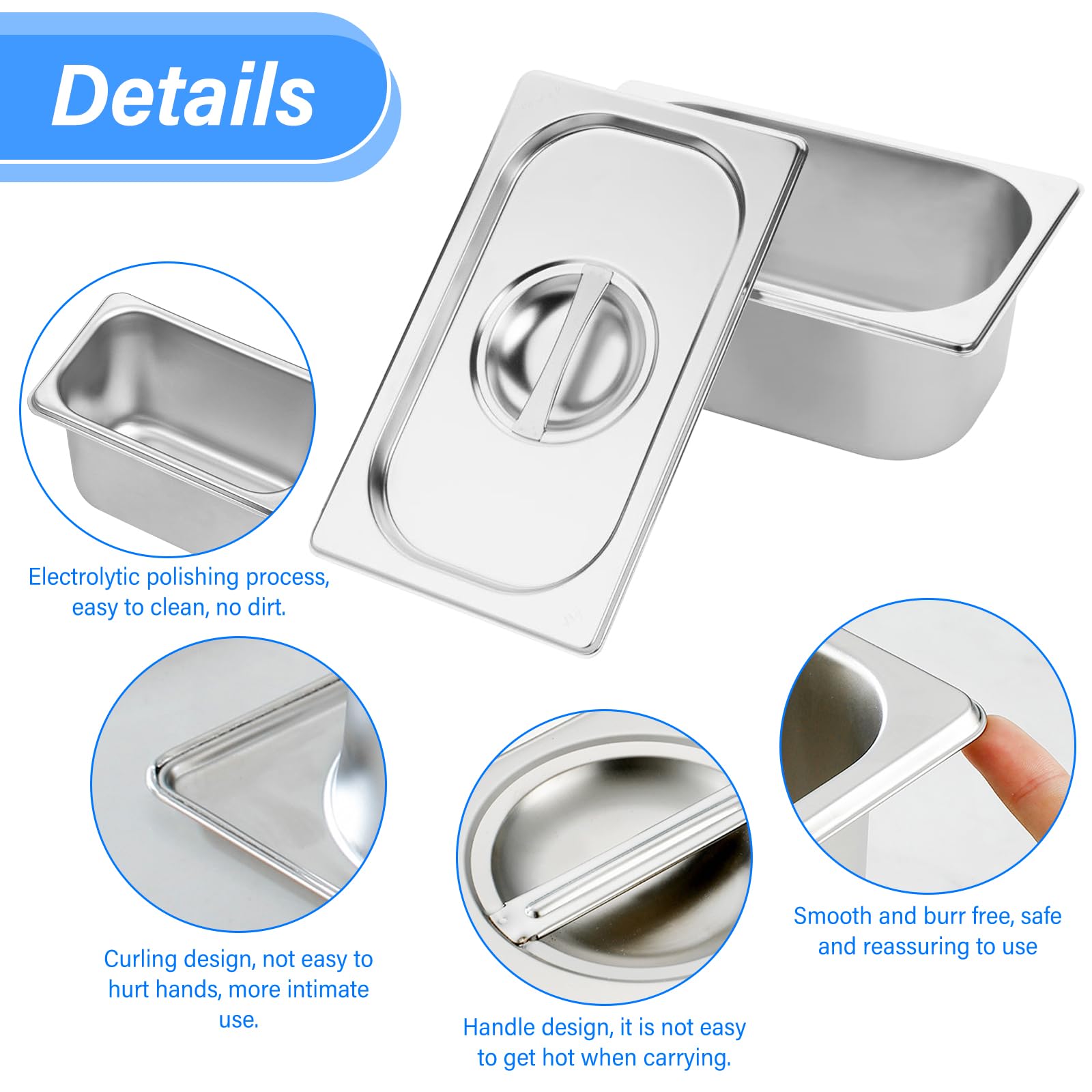 GOMETY Panierschalen Set 3-teilig, 1/9 GN Behälter mit Deckel 17,5 x 11 x 10 cm Edelstahl Gastro Behälter Panierset für Koteletts Gastronormbehälter Panierstraße Rechteckig Warmhaltebehälter Essen
