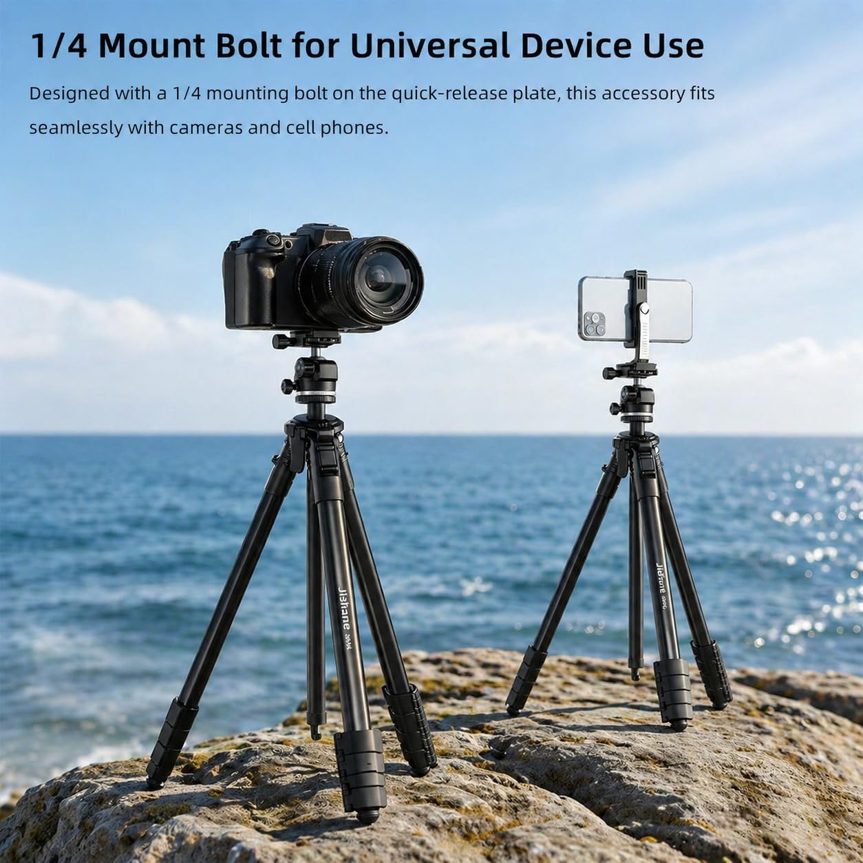 72'' Camera Tripod with 360° Ball Head, Tripod for Camera with Phone Holder, Lightweight Portable DSLR Stand with Quick-Release Plate, Compatible with iPhone, Spotting Scopes, Max Load 11 lb