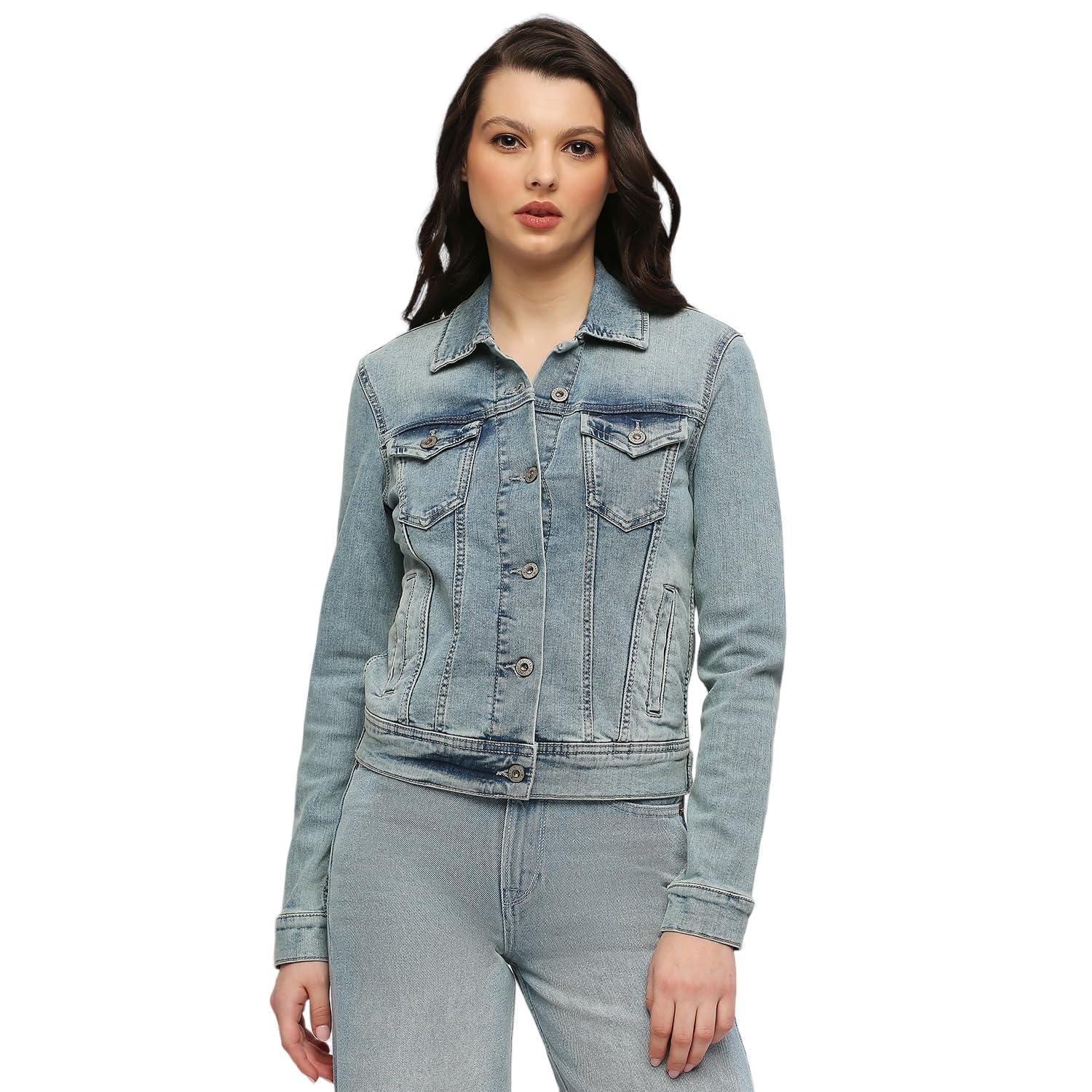 pepe jeans Women's Cotton Blend Gracee Trucker Standard Length Jacket-picture-22