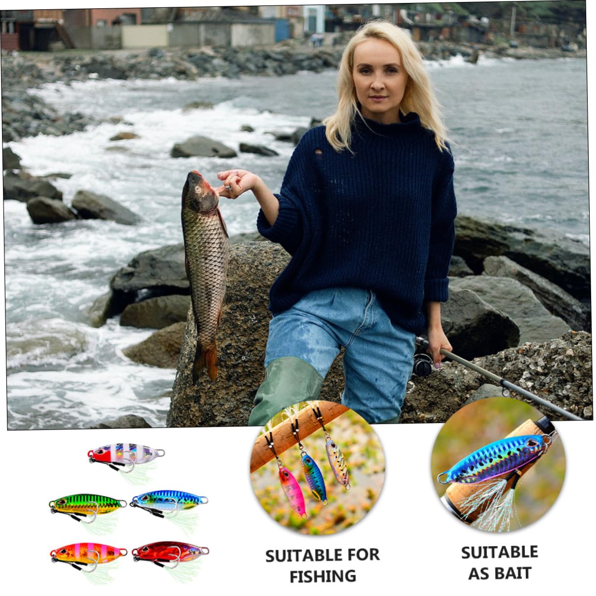 WOONEKY 5 Piezas de Señuelos de Pesca Spinning Forma de Pez Cebo de Pesca Falso Metálico Reflectante y Resistente al Desgaste