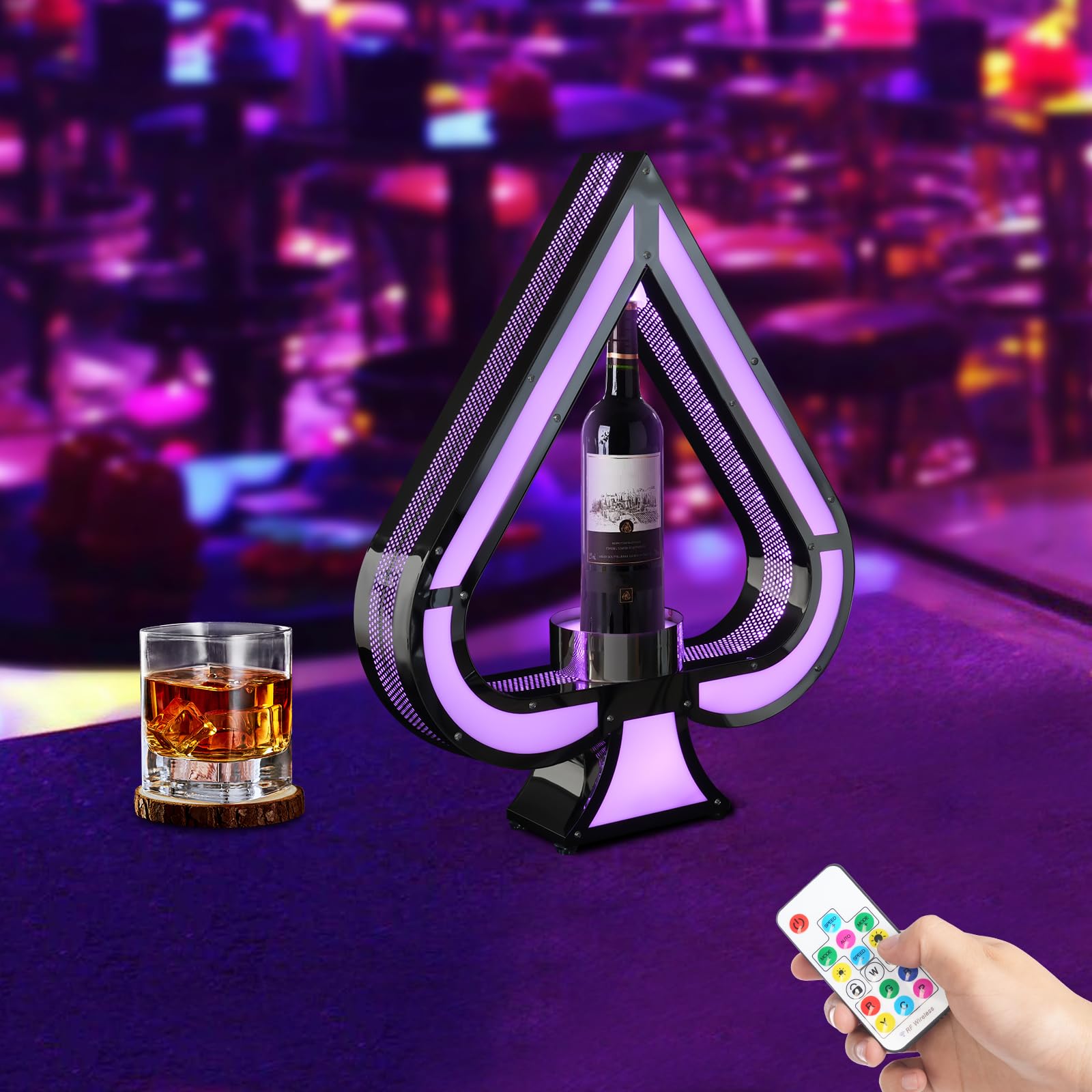 DouSeiAi LED Lighted Liquor Bottle Display Shelf,Ace of Spades Champagne Bottle Presenter, Champagne Bottles Display Stands for Bar/Hotel/Nightclub/Private Bottle Presenter Party