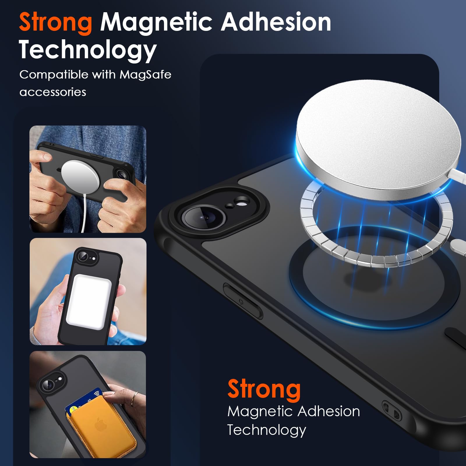 iVoler Cover Magnetica per iPhone 16e 6.1 Pollici, [Compatibile con MagSafe] [Protezione Antiurto di Grado Militare] Custodia Traslucida Opaca Posteriore Sottile Case, Nero