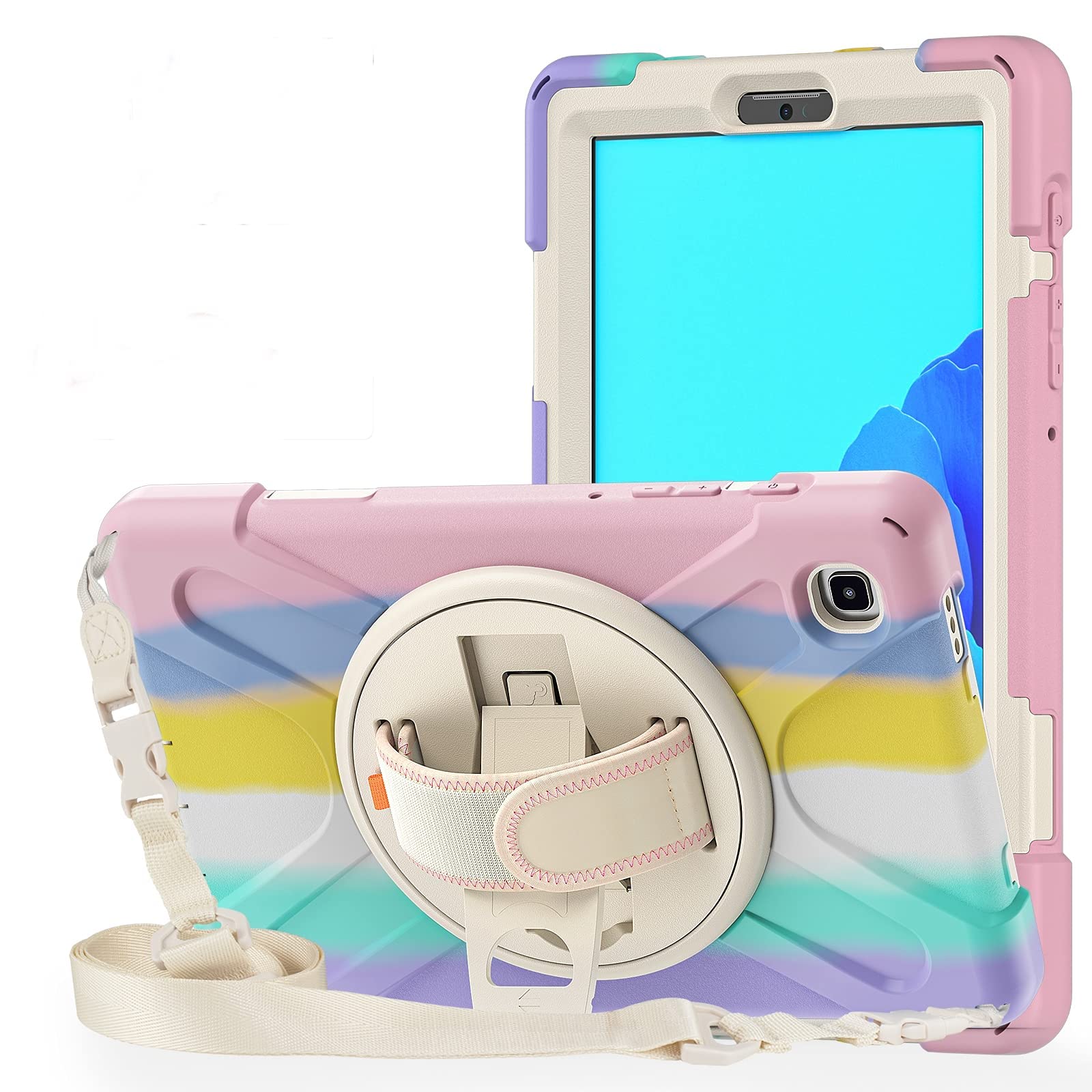 ProElite Rugged 3 Layer Armor case Cover for Samsung Galaxy Tab A7 Lite 8.7" SM-T225/T220 Hand Grip and Rotating Kickstand, Rainbow-image-45