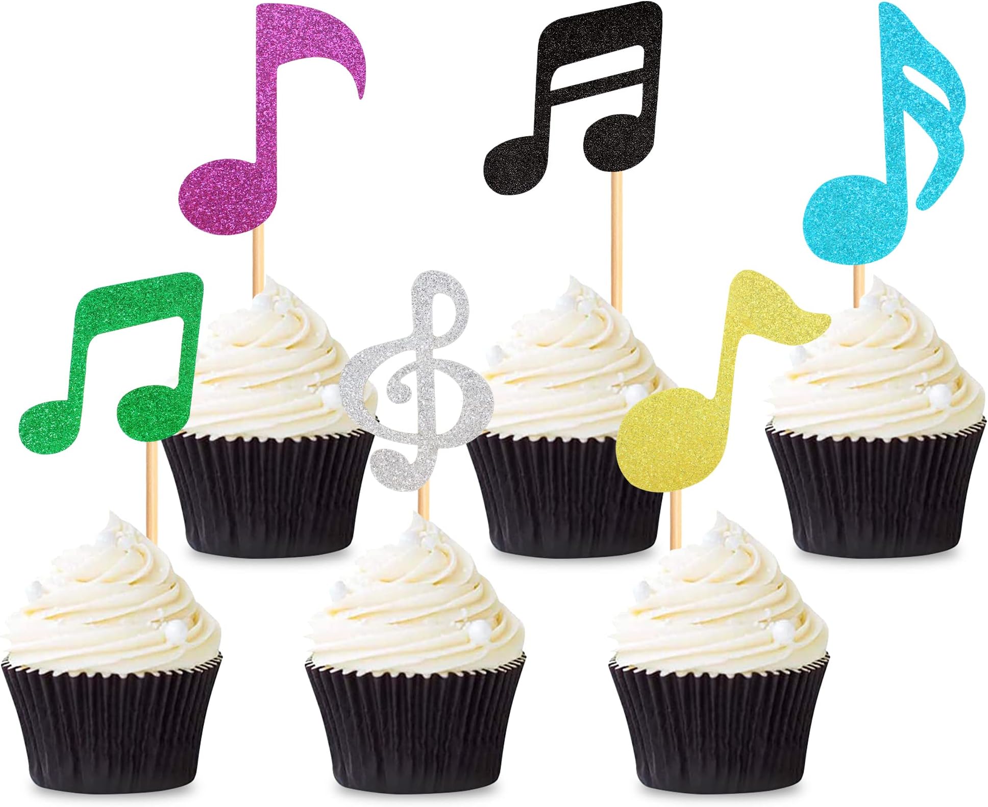 24 Pcs Music Notes Cupcake Toppers, Black Glitter Musical Symbol Cupcake Picks Music Party Decoration For Music Wedding Baby Shower Theme Birthday Party Decorations Supplies - View #9